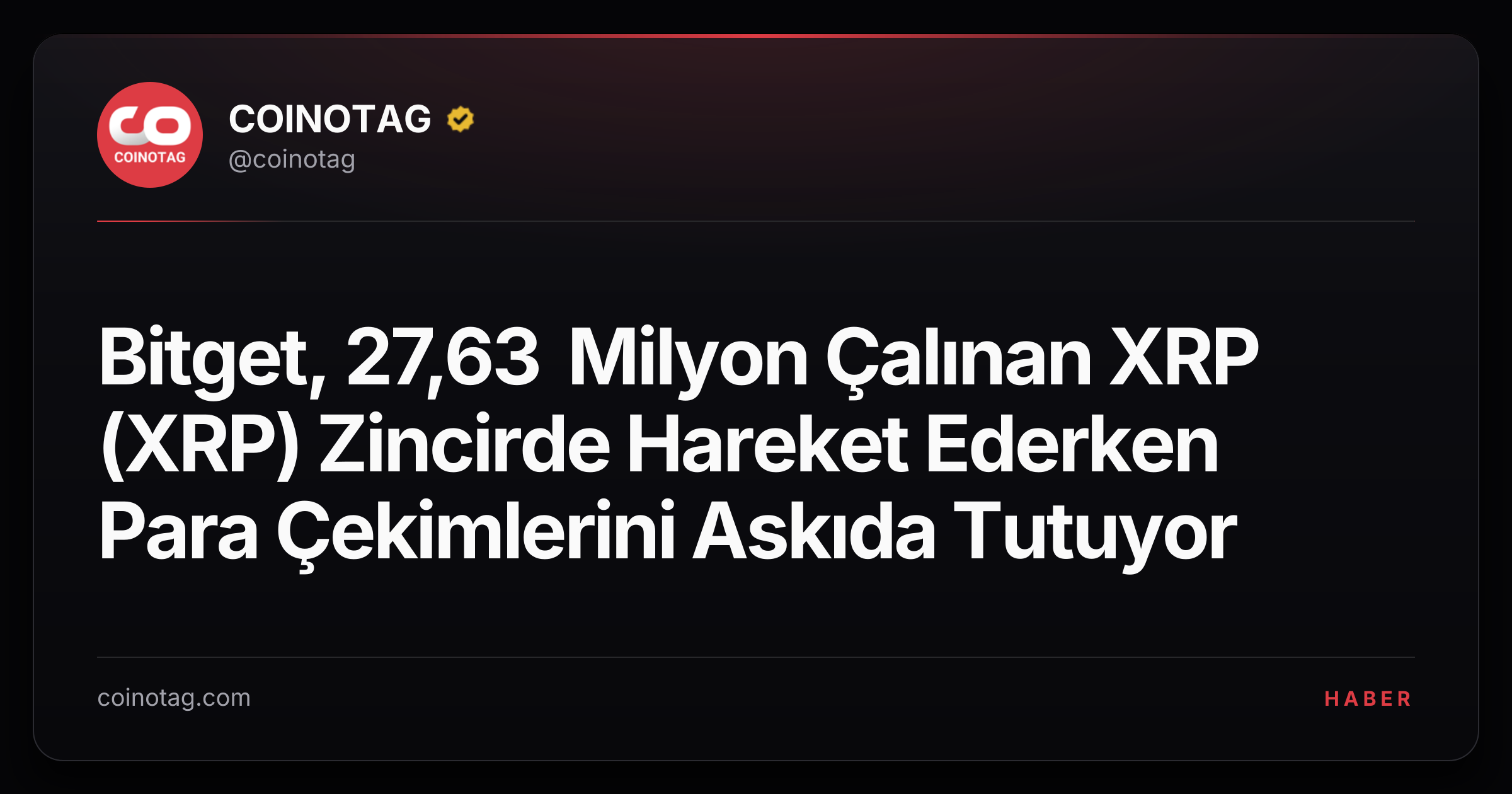 Bitget, 27,63 Milyon Çalınan XRP (XRP) Zincirde Hareket Ederken Para Çekimlerini Askıda Tutuyor