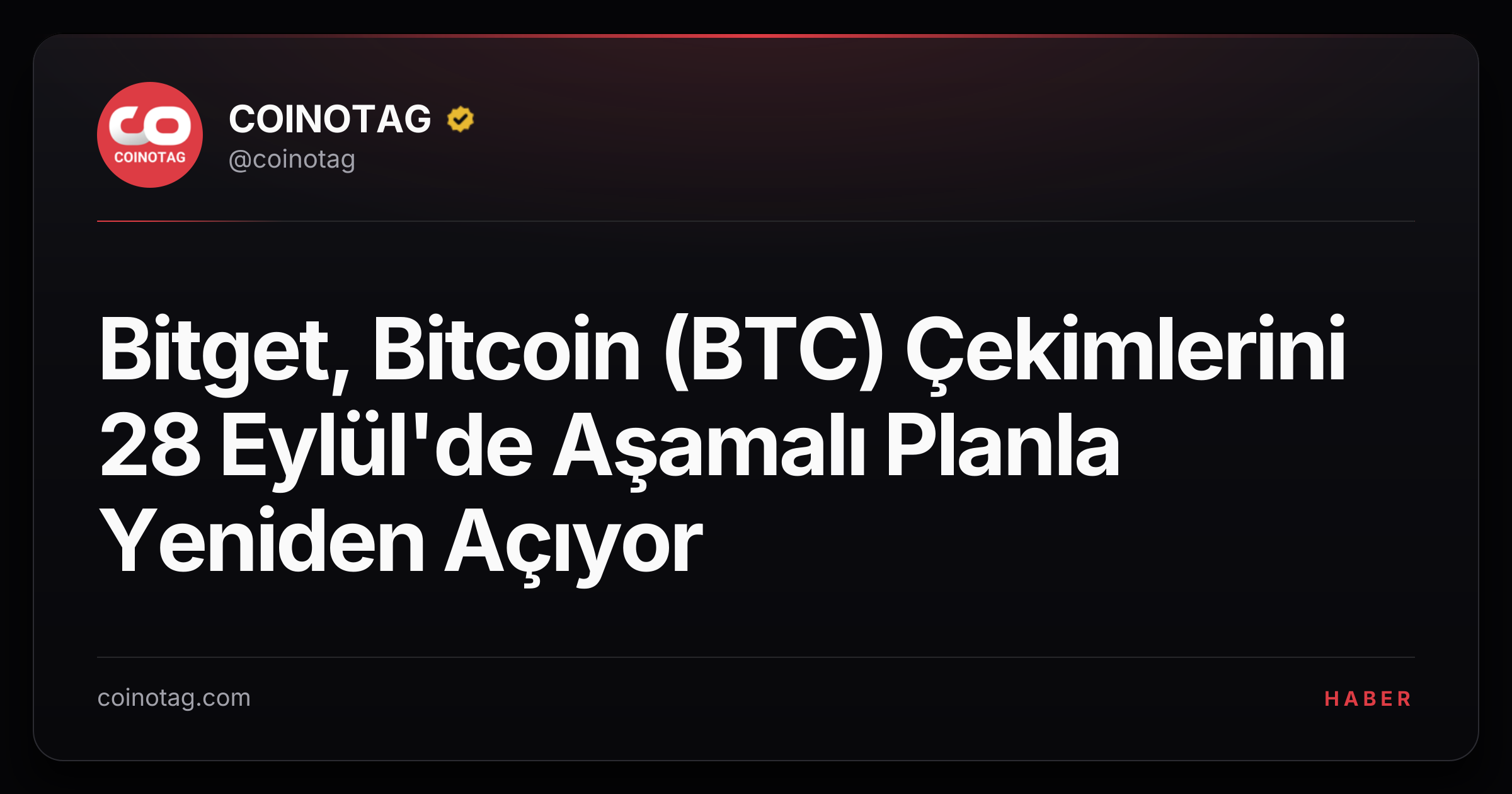 Bitget, Bitcoin (BTC) Çekimlerini 28 Eylül'de Aşamalı Planla Yeniden Açıyor