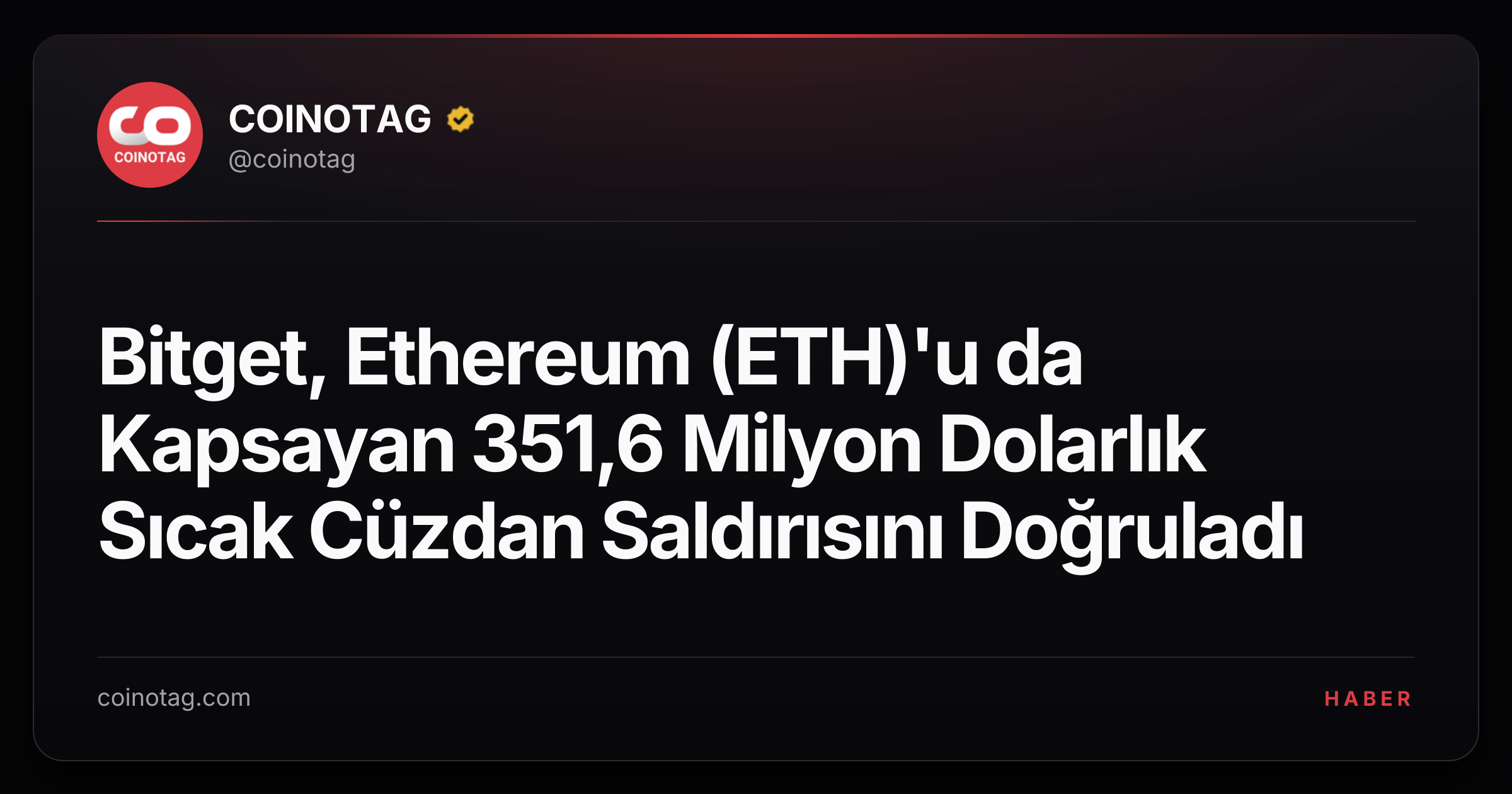 Bitget, Ethereum (ETH)'u da Kapsayan 351,6 Milyon Dolarlık Sıcak Cüzdan Saldırısını Doğruladı