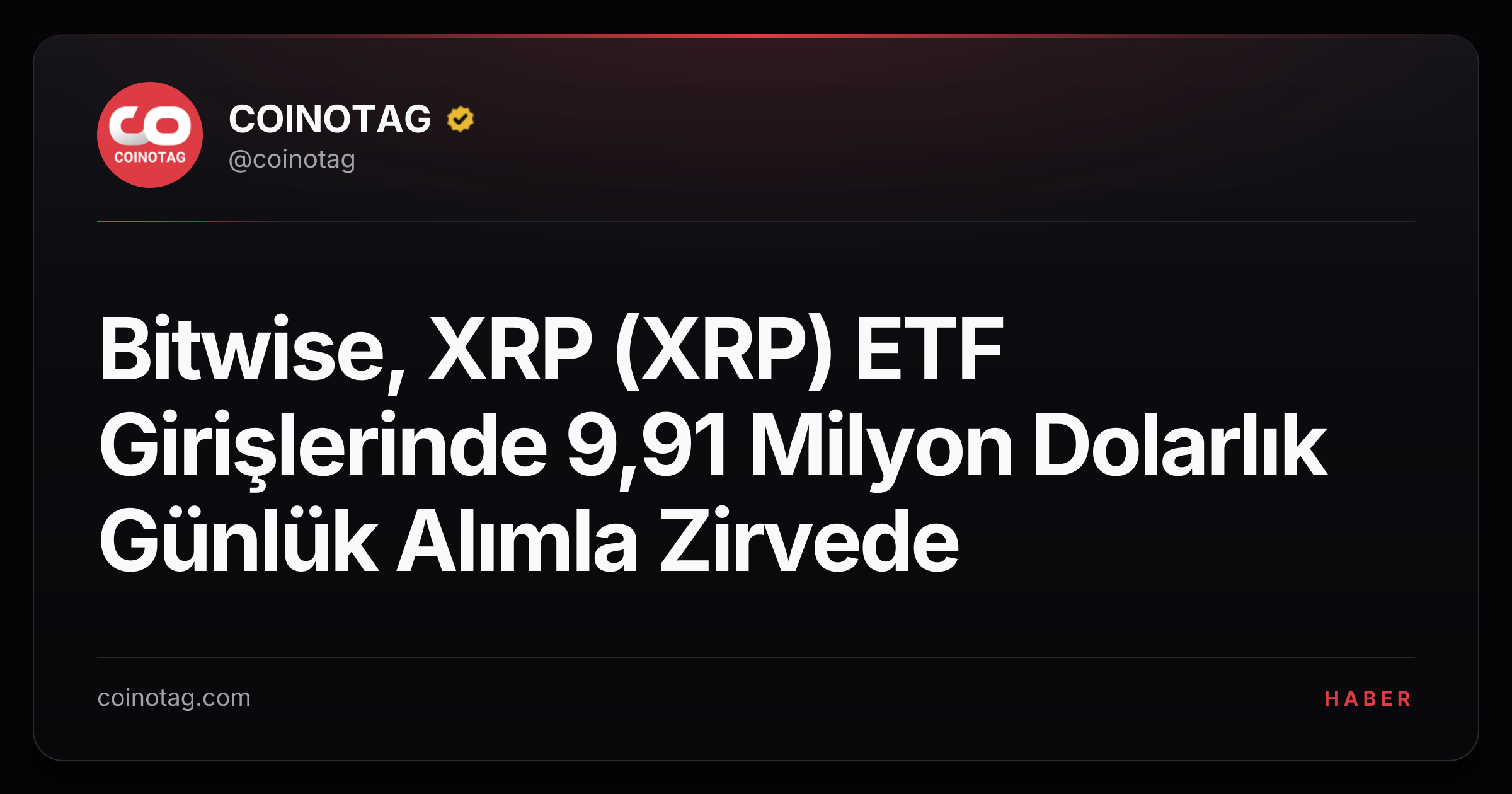 Bitwise, XRP (XRP) ETF Girişlerinde 9,91 Milyon Dolarlık Günlük Alımla Zirvede