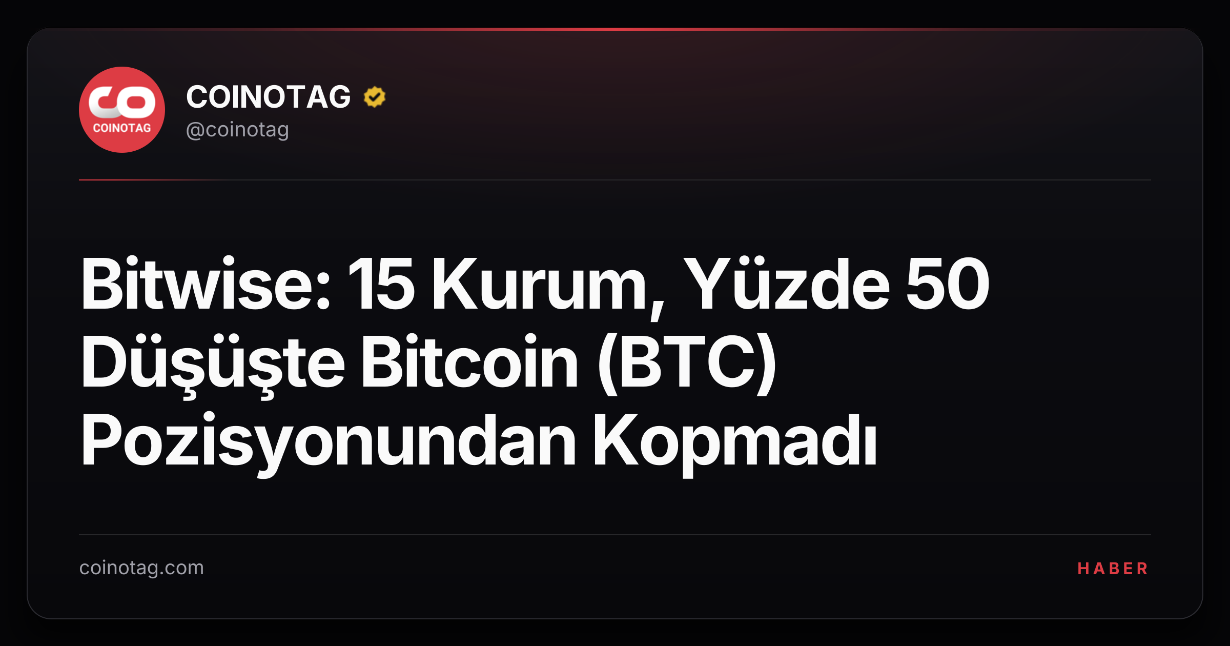 Bitwise: 15 Kurum, Yüzde 50 Düşüşte Bitcoin (BTC) Pozisyonundan Kopmadı
