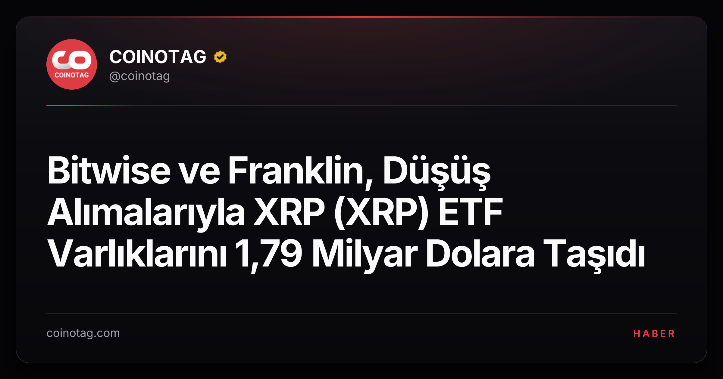 Bitwise ve Franklin, Düşüş Alımalarıyla XRP (XRP) ETF Varlıklarını 1,79 Milyar Dolara Taşıdı