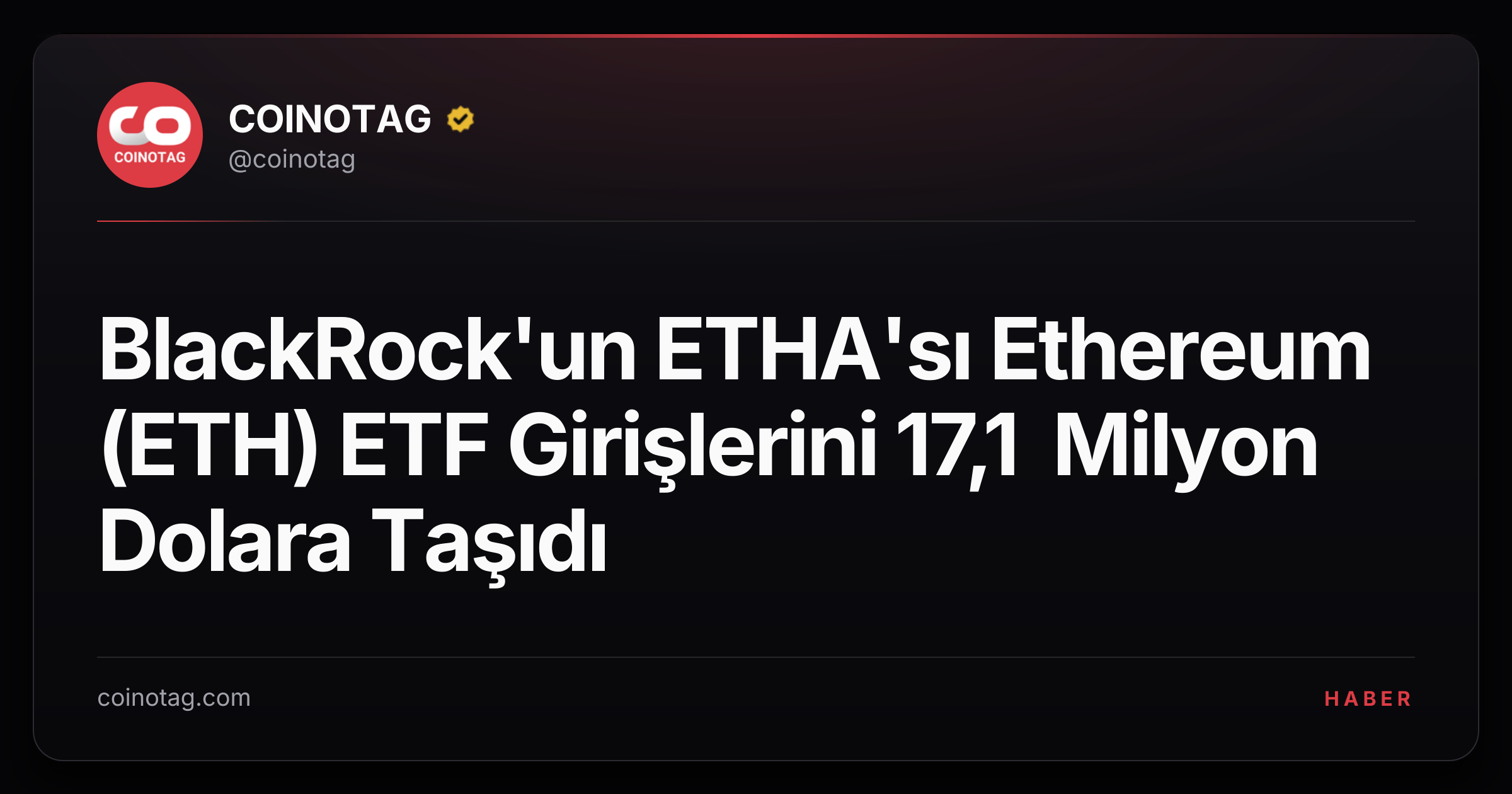 BlackRock'un ETHA'sı Ethereum (ETH) ETF Girişlerini 17,1 Milyon Dolara Taşıdı