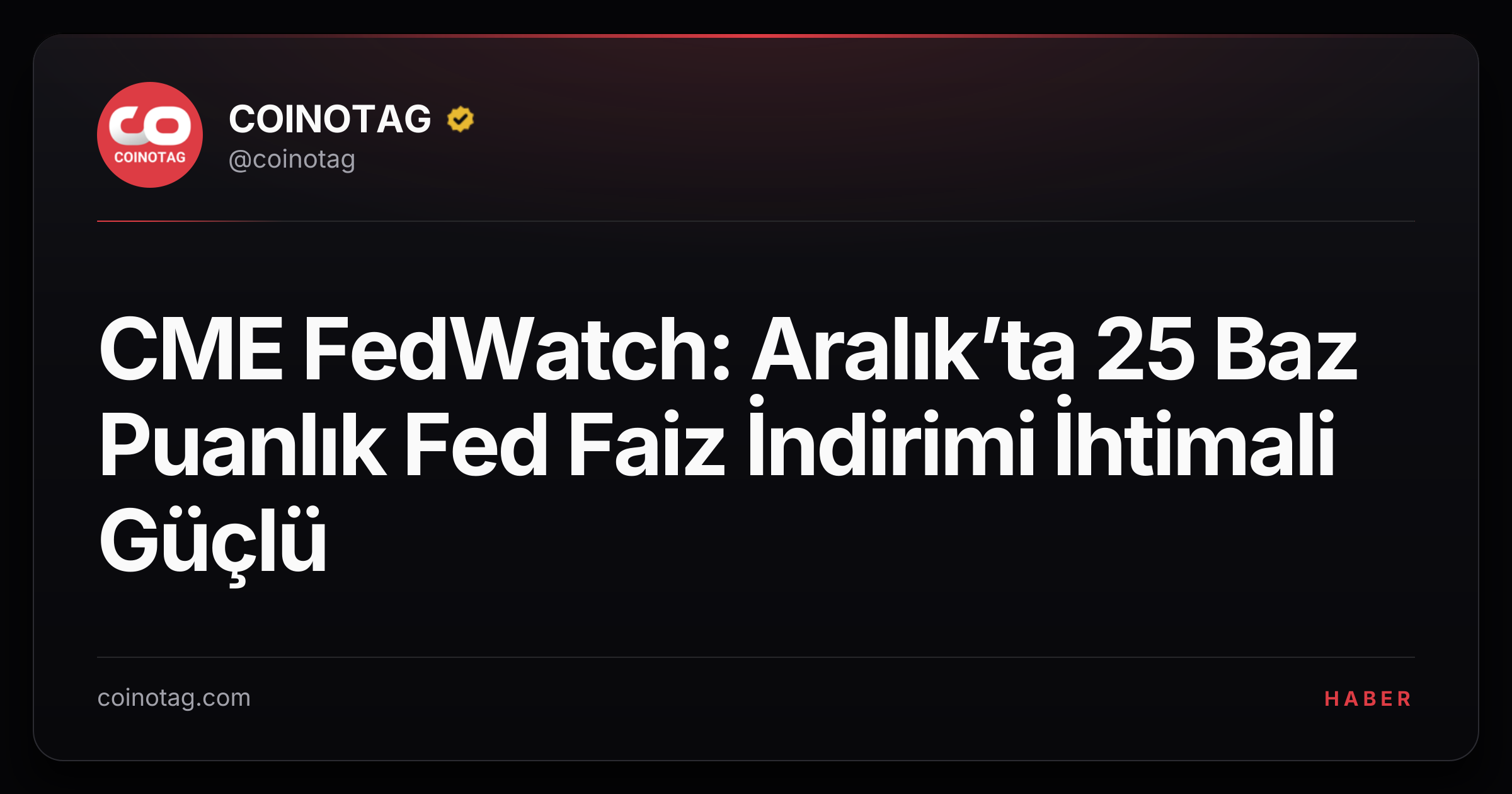 CME FedWatch: Aralık’ta 25 Baz Puanlık Fed Faiz İndirimi İhtimali Güçlü