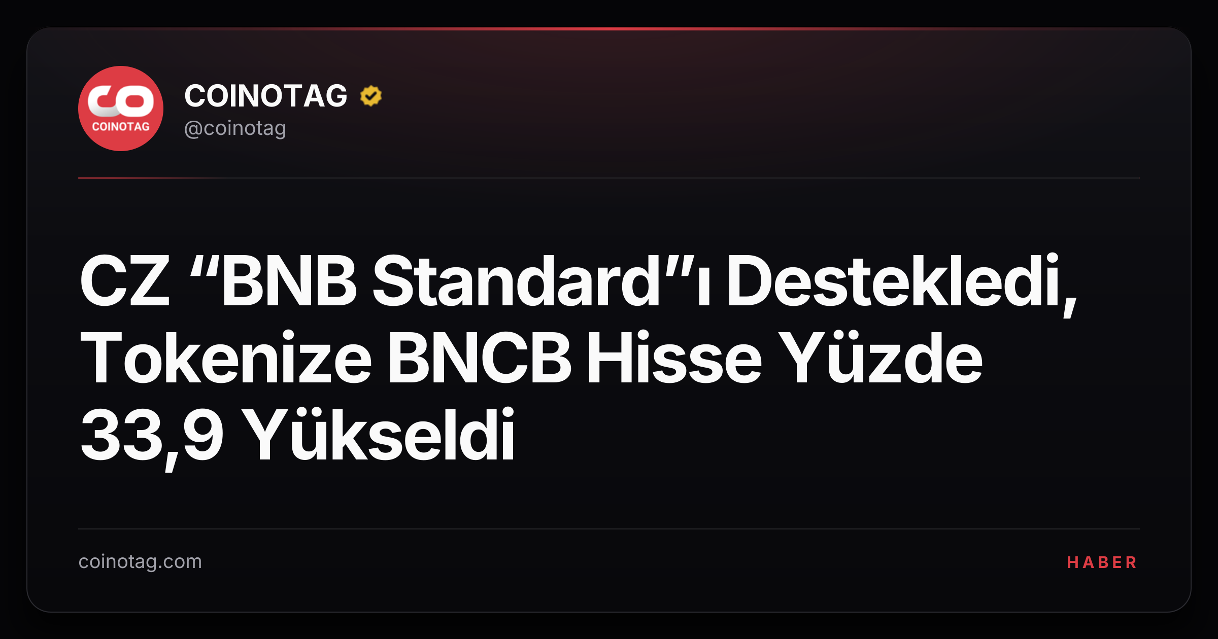 CZ “BNB Standard”ı Destekledi, Tokenize BNCB Hisse Yüzde 33,9 Yükseldi