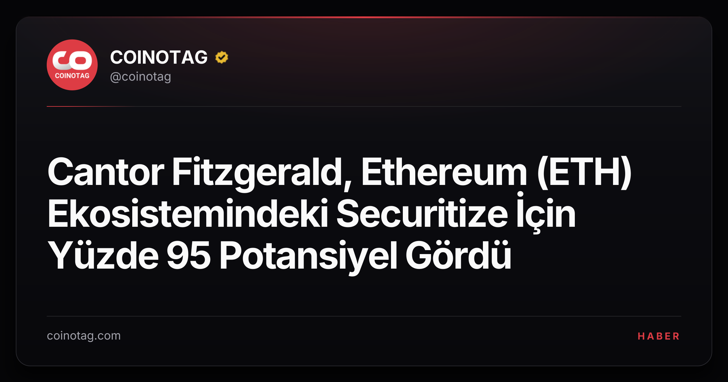 Cantor Fitzgerald, Ethereum (ETH) Ekosistemindeki Securitize İçin Yüzde 95 Potansiyel Gördü