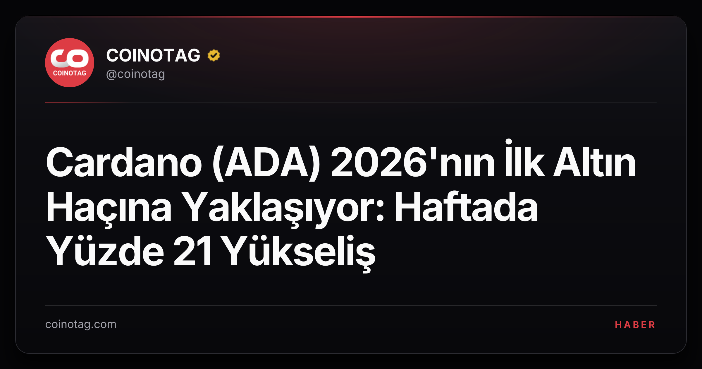 Cardano (ADA) 2026'nın İlk Altın Haçına Yaklaşıyor: Haftada Yüzde 21 Yükseliş