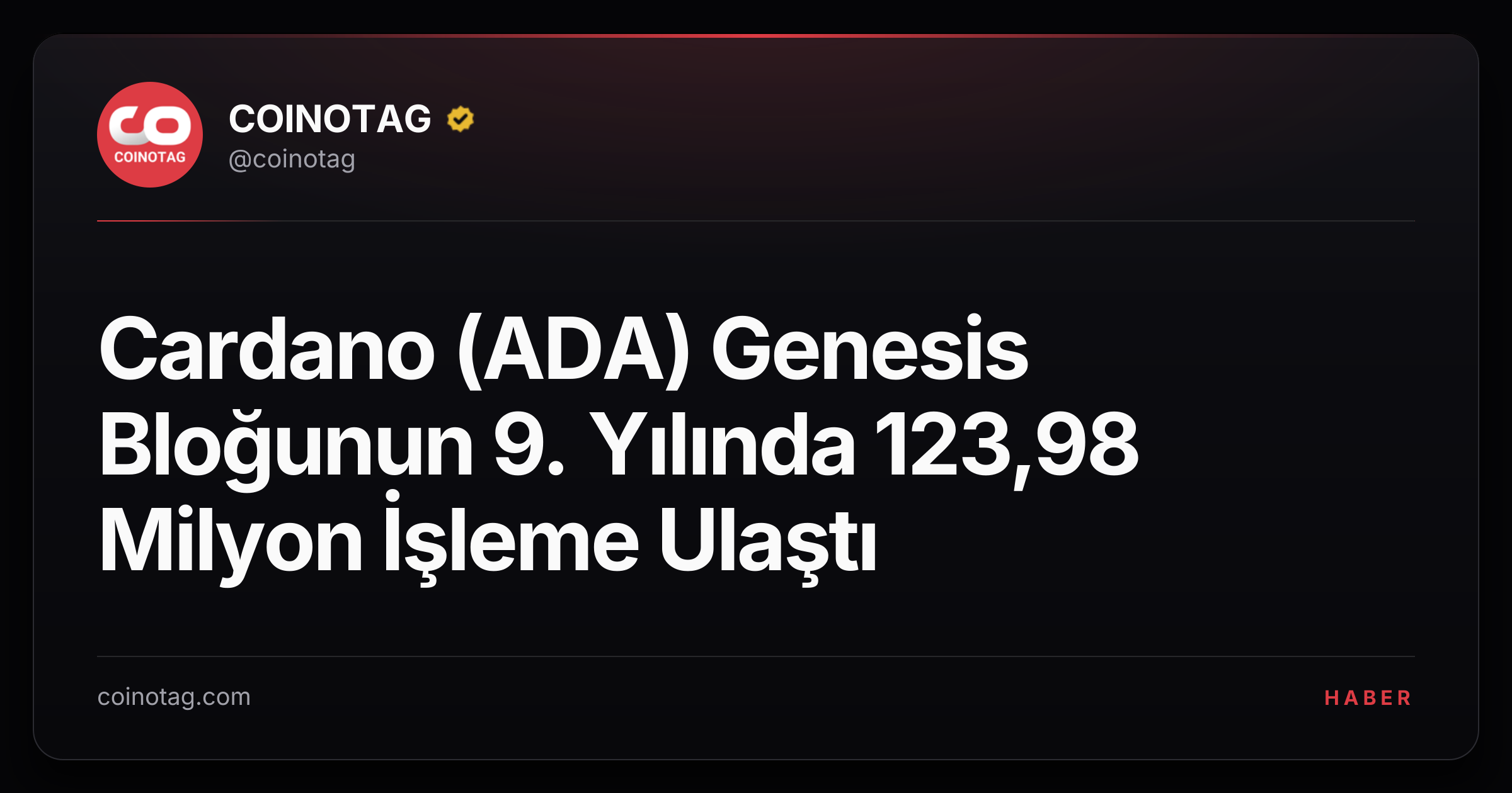 Cardano (ADA) Genesis Bloğunun 9. Yılında 123,98 Milyon İşleme Ulaştı