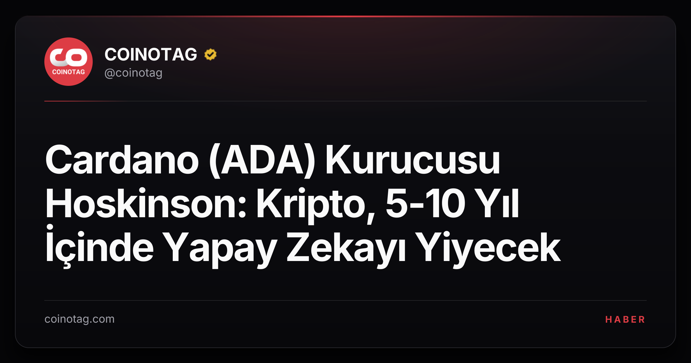 Cardano (ADA) Kurucusu Hoskinson: Kripto, 5-10 Yıl İçinde Yapay Zekayı Yiyecek
