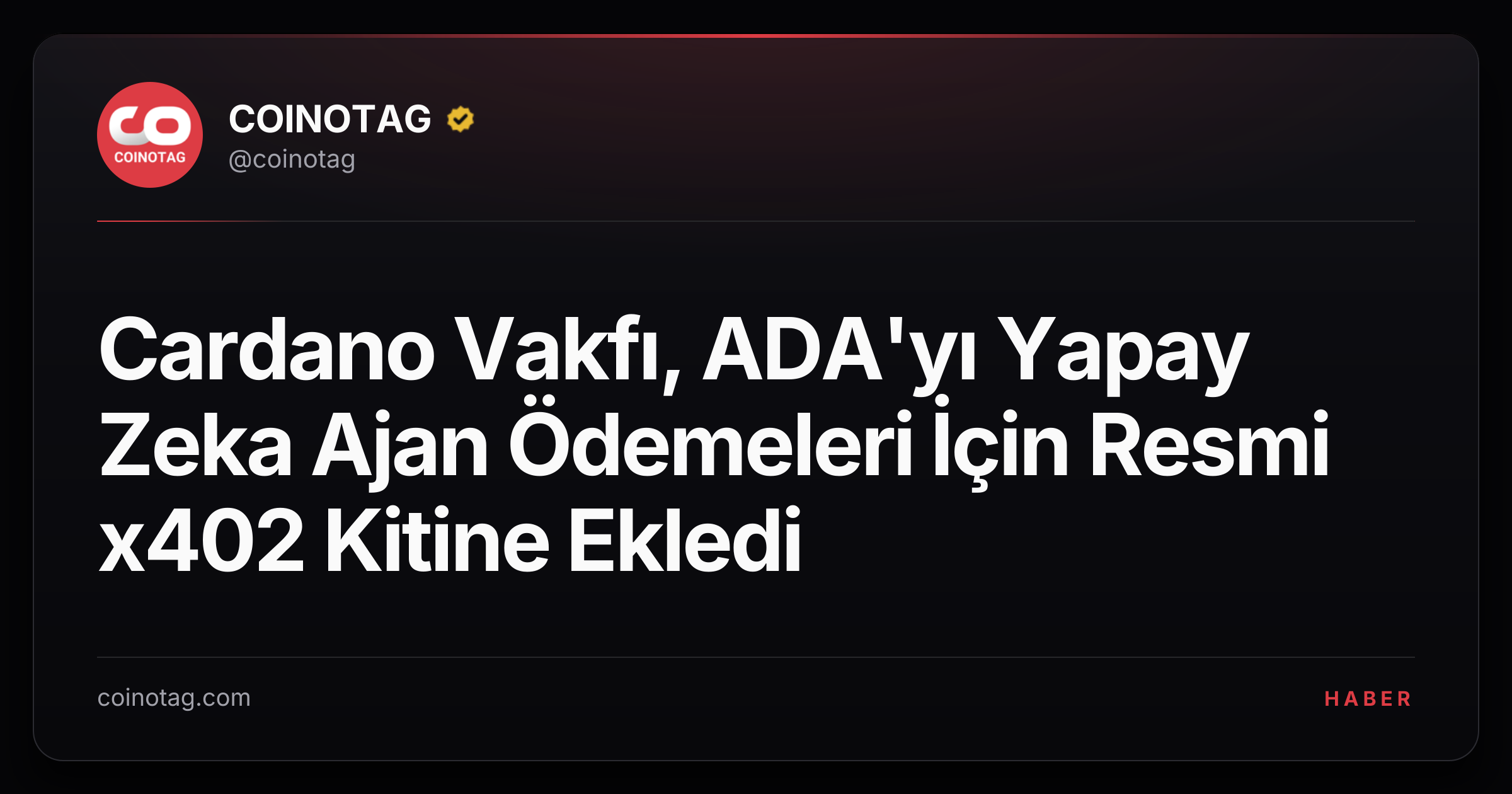 Cardano Vakfı, ADA'yı Yapay Zeka Ajan Ödemeleri İçin Resmi x402 Kitine Ekledi