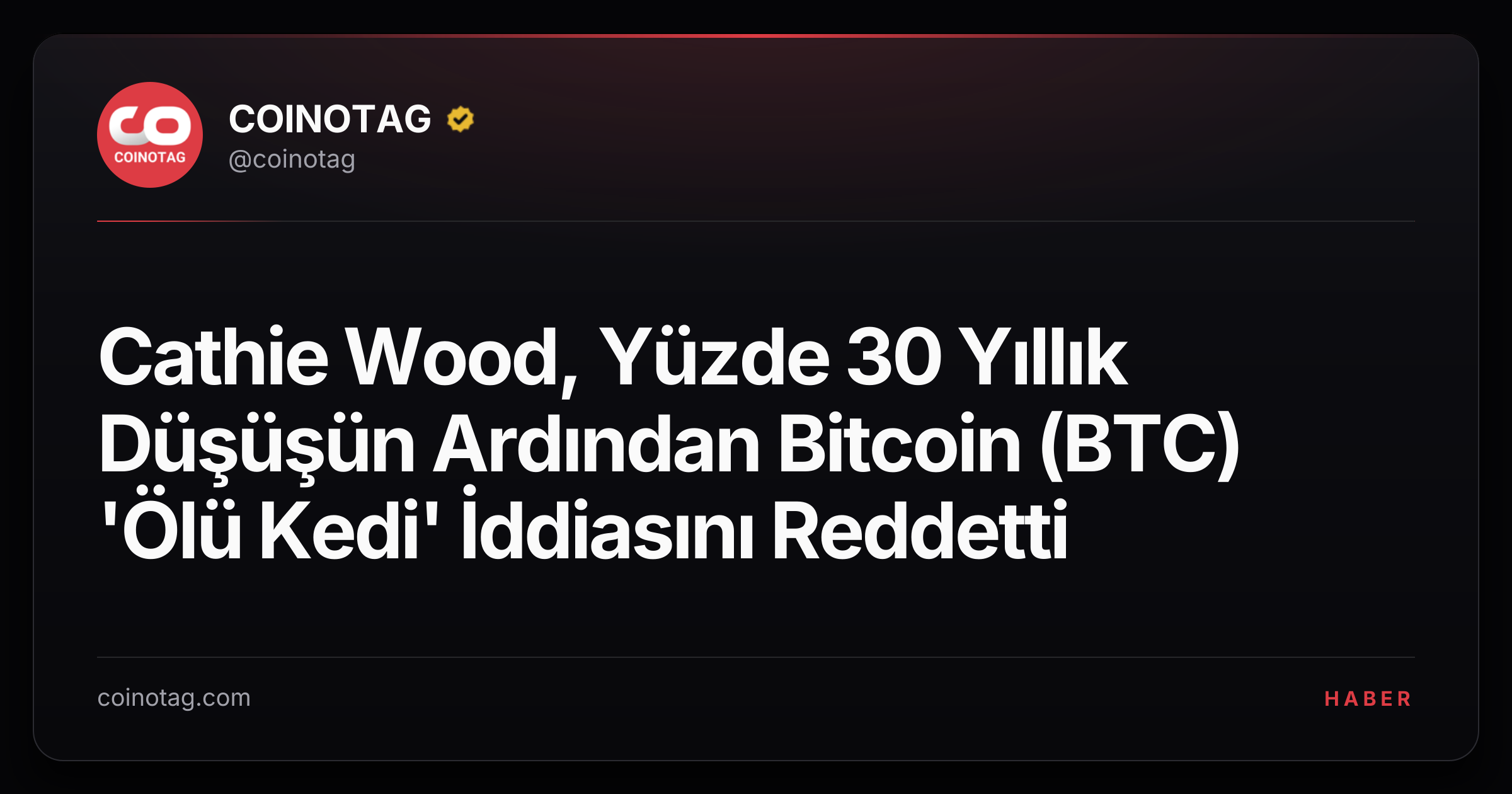Cathie Wood, Yüzde 30 Yıllık Düşüşün Ardından Bitcoin (BTC) 'Ölü Kedi' İddiasını Reddetti