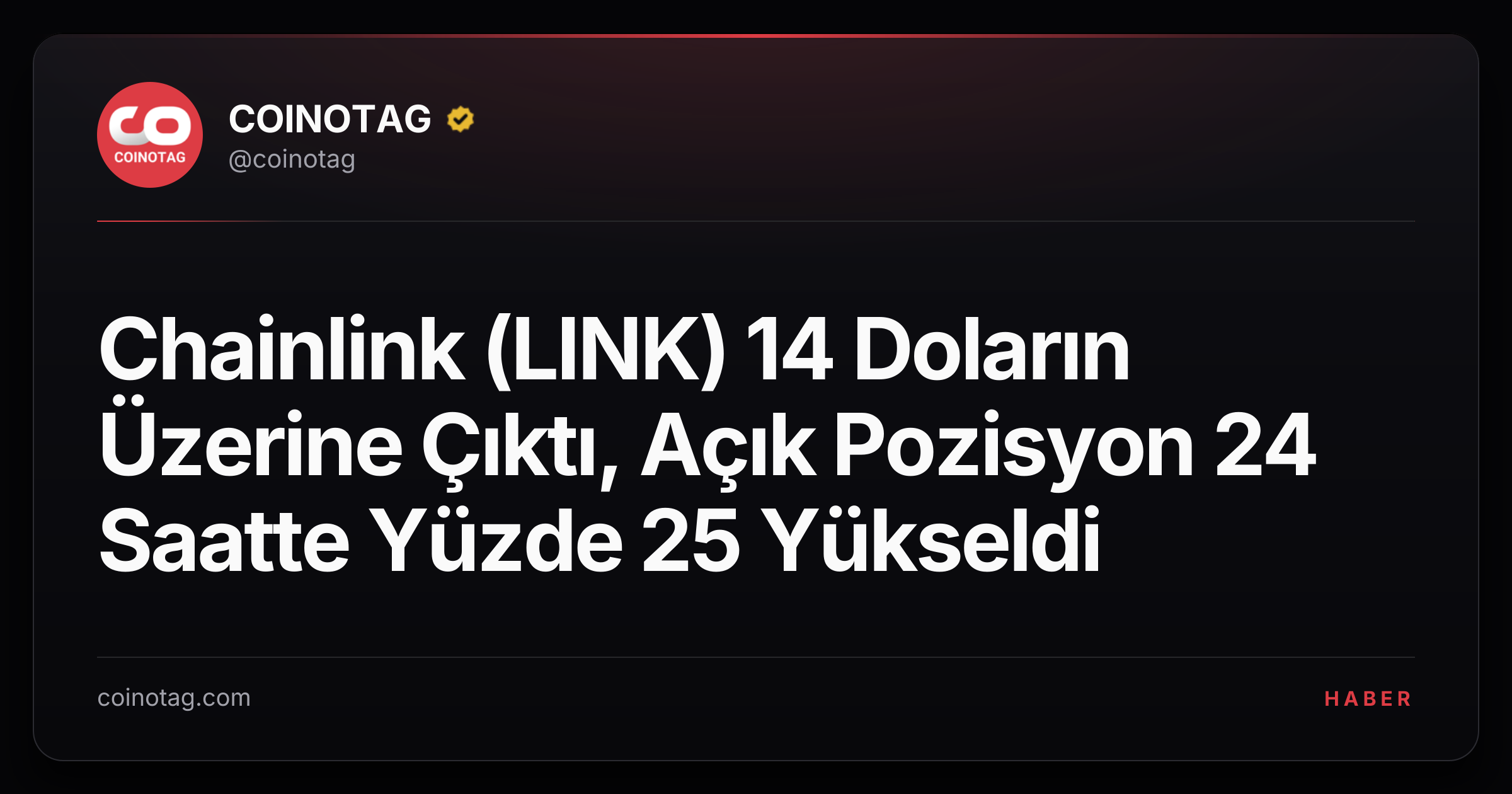 Chainlink (LINK) 14 Doların Üzerine Çıktı, Açık Pozisyon 24 Saatte Yüzde 25 Yükseldi