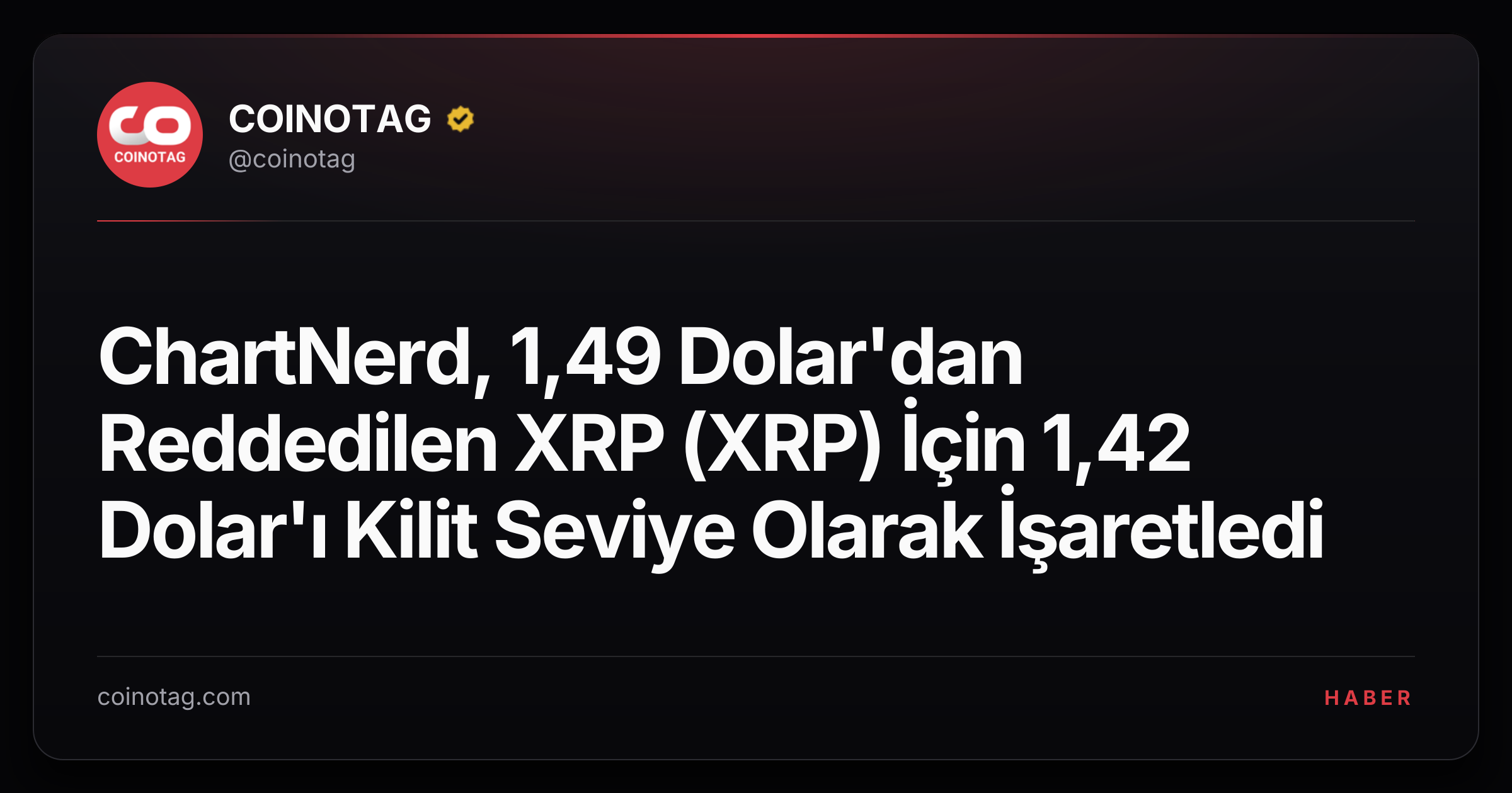 ChartNerd, 1,49 Dolar'dan Reddedilen XRP (XRP) İçin 1,42 Dolar'ı Kilit Seviye Olarak İşaretledi