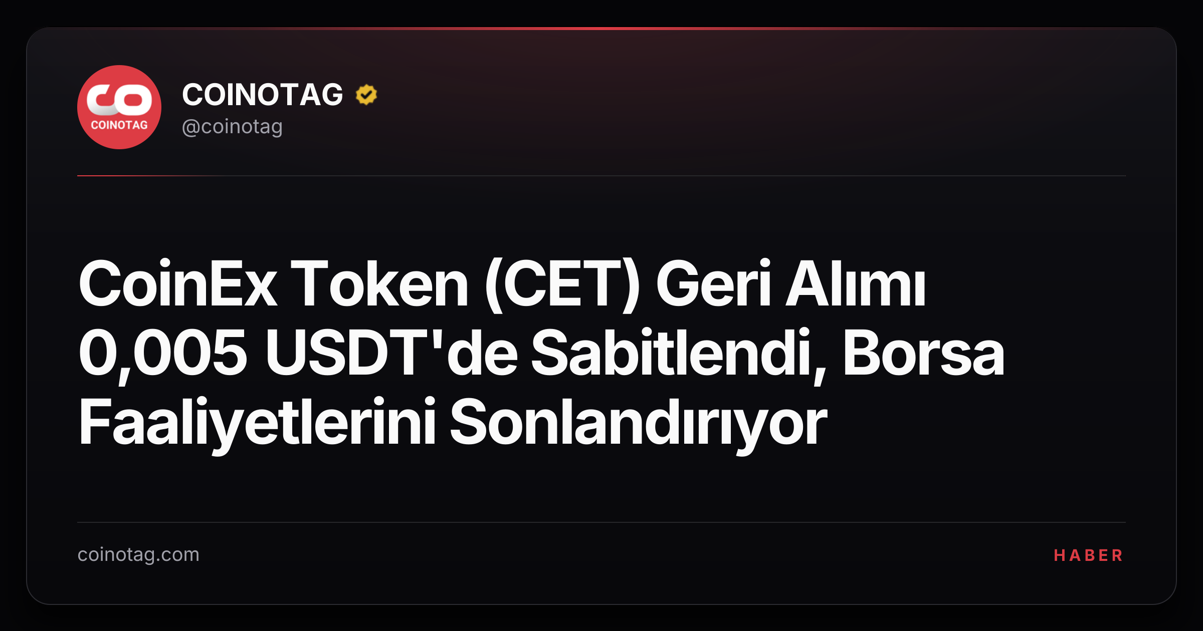 CoinEx Token (CET) Geri Alımı 0,005 USDT'de Sabitlendi, Borsa Faaliyetlerini Sonlandırıyor