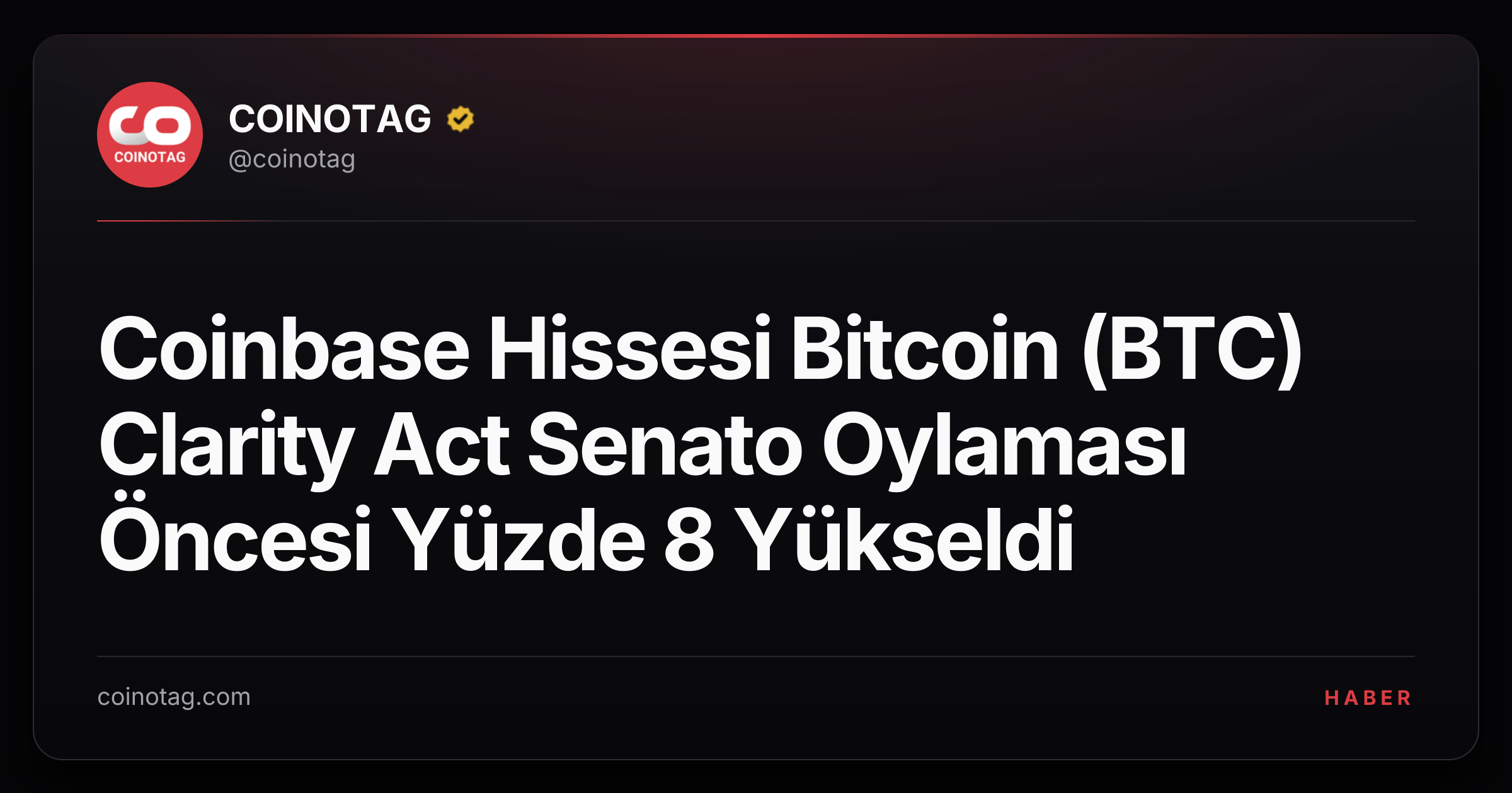 Coinbase Hissesi Bitcoin (BTC) Clarity Act Senato Oylaması Öncesi Yüzde 8 Yükseldi