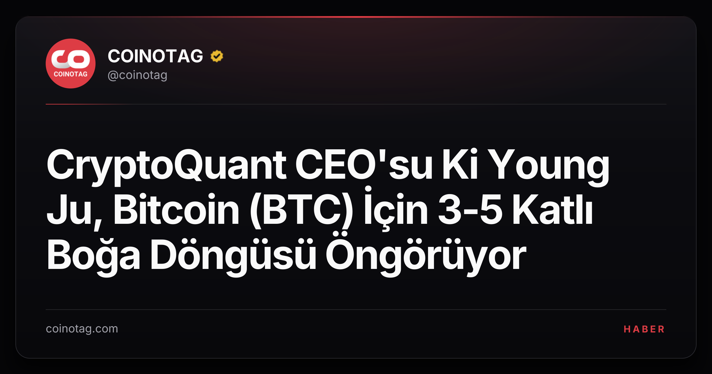 CryptoQuant CEO'su Ki Young Ju, Bitcoin (BTC) İçin 3-5 Katlı Boğa Döngüsü Öngörüyor