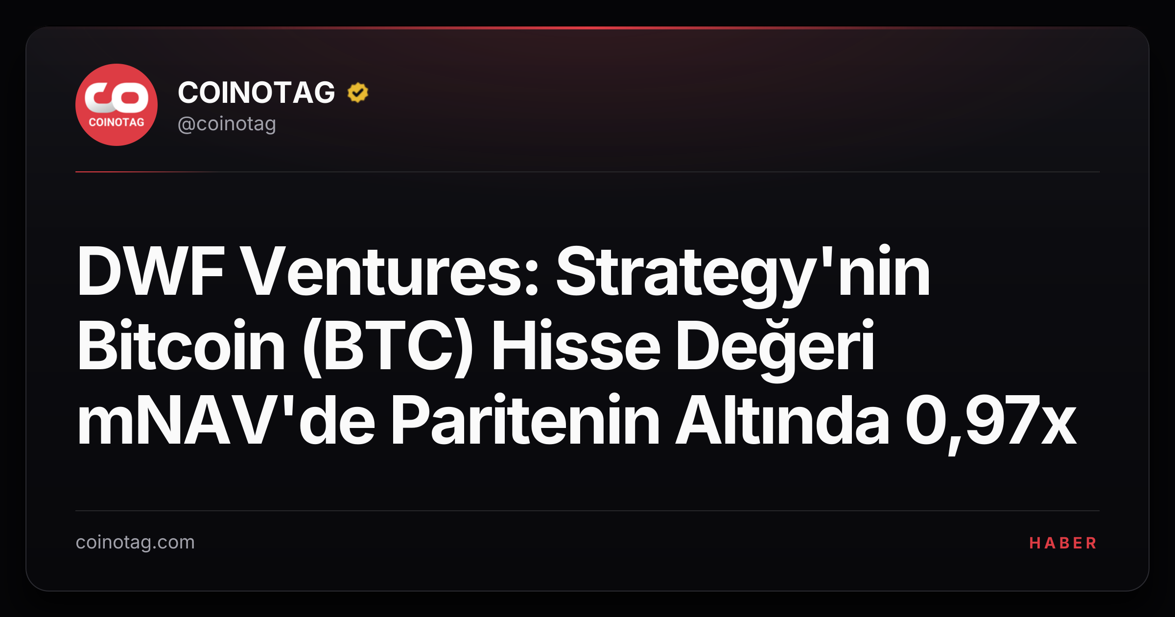 DWF Ventures: Strategy'nin Bitcoin (BTC) Hisse Değeri mNAV'de Paritenin Altında 0,97x