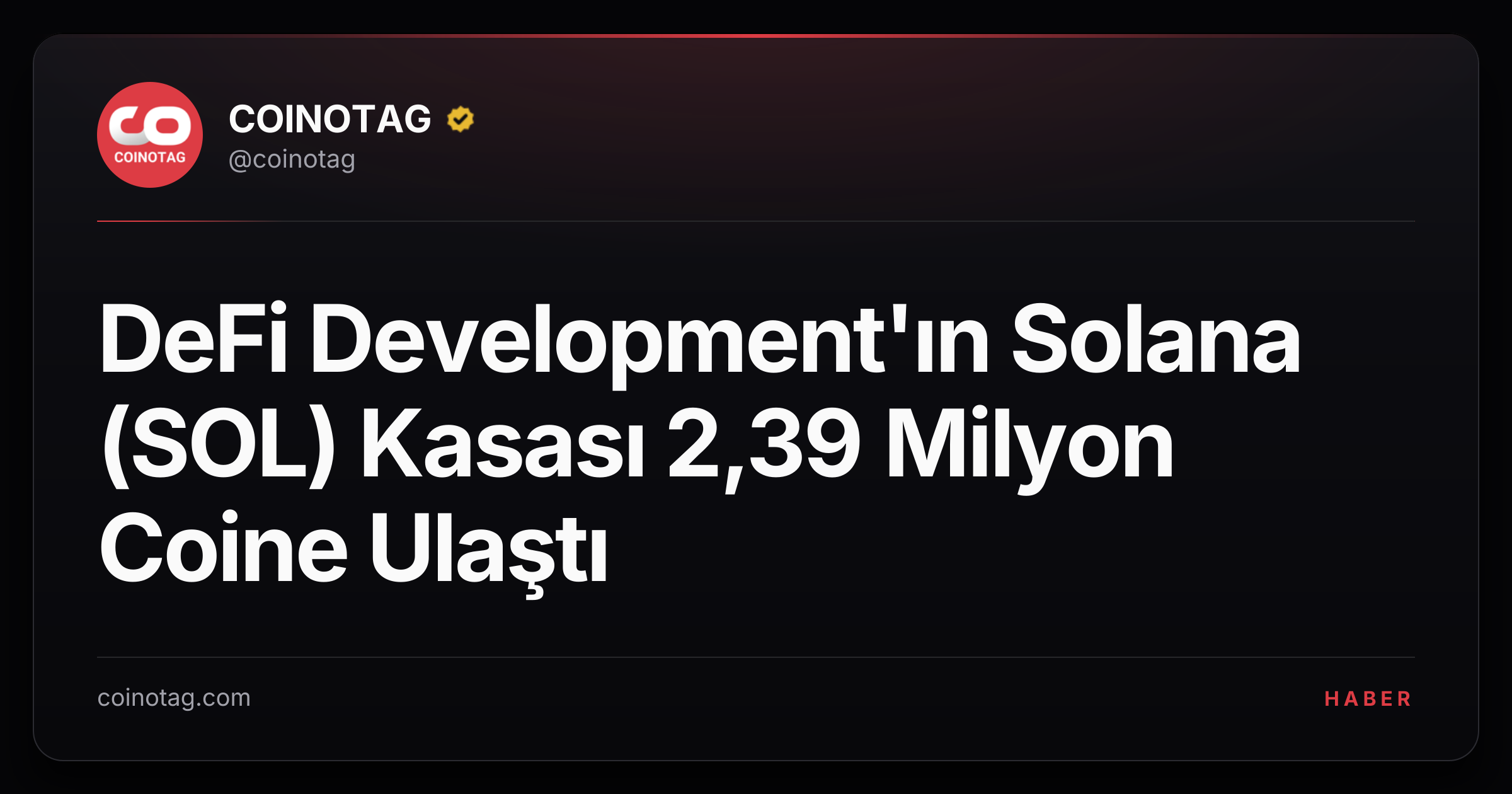 DeFi Development'ın Solana (SOL) Kasası 2,39 Milyon Coine Ulaştı