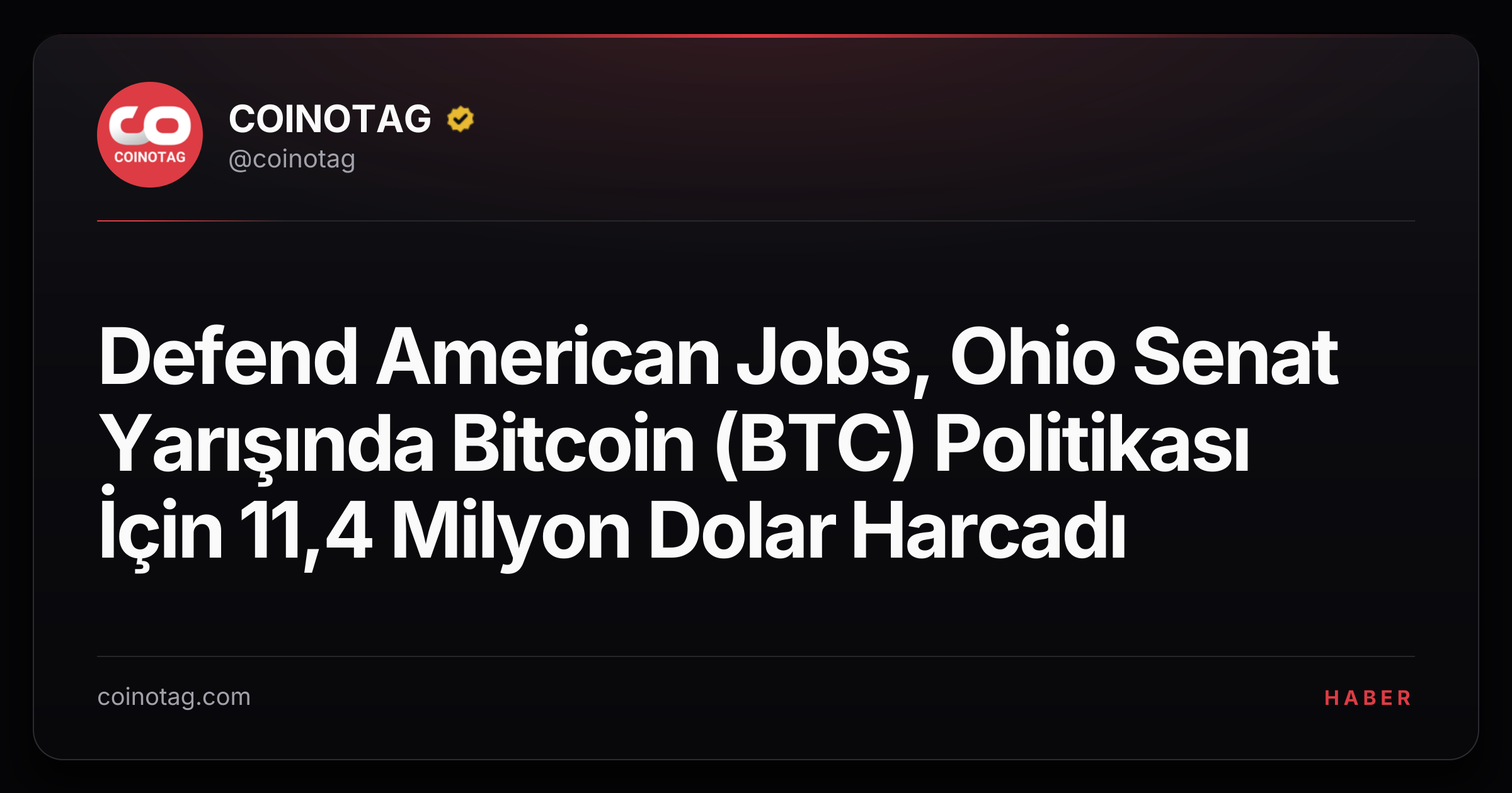Defend American Jobs, Ohio Senat Yarışında Bitcoin (BTC) Politikası İçin 11,4 Milyon Dolar Harcadı