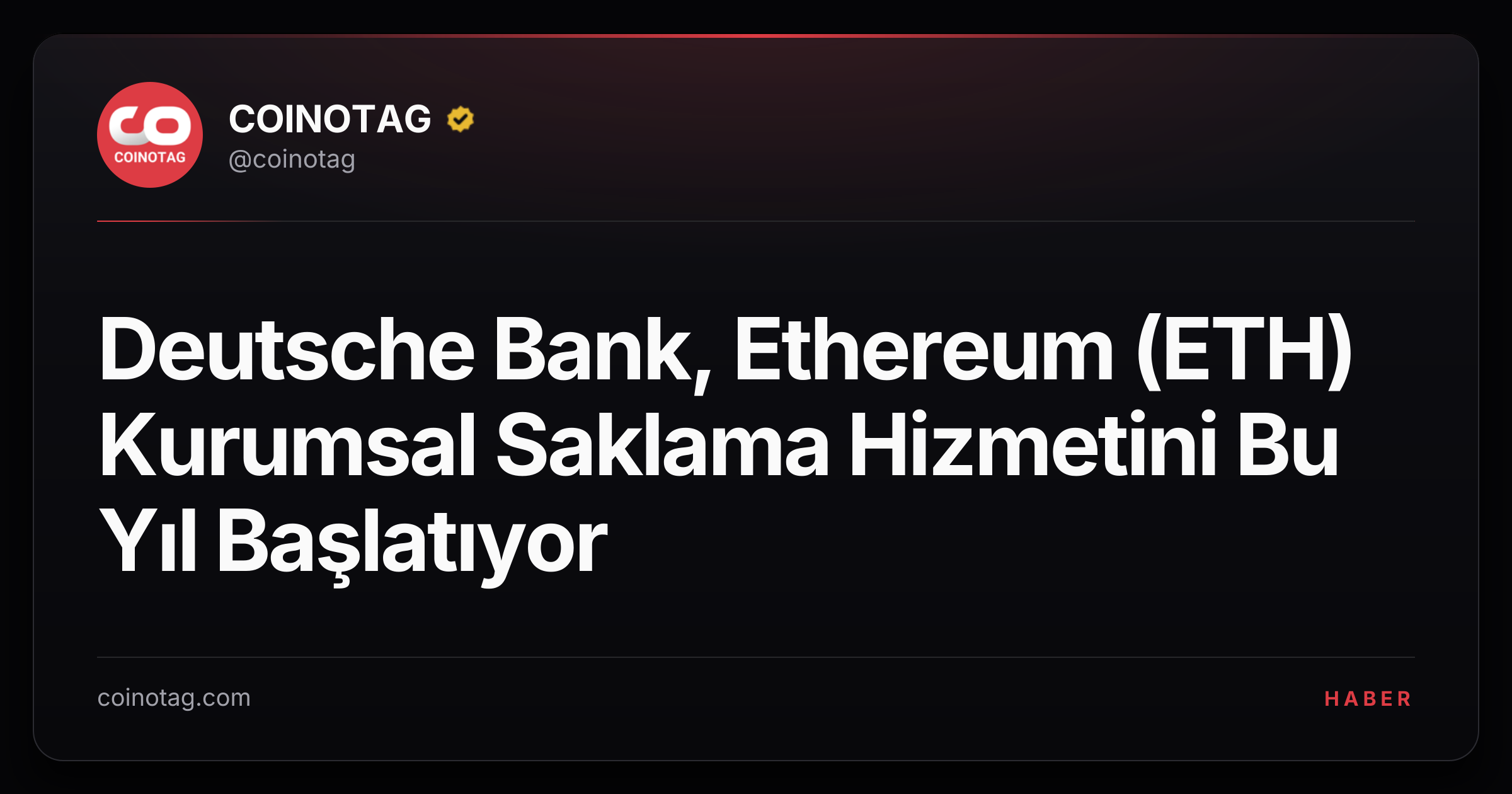 Deutsche Bank, Ethereum (ETH) Kurumsal Saklama Hizmetini Bu Yıl Başlatıyor