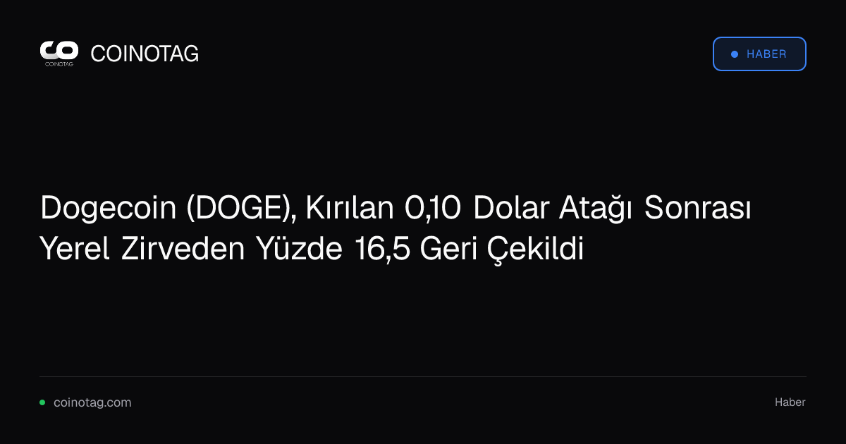 Dogecoin (DOGE), Kırılan 0,10 Dolar Atağı Sonrası Yerel Zirveden Yüzde 16,5 Geri Çekildi