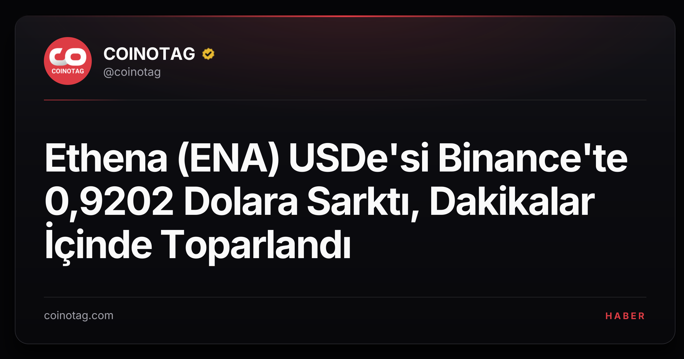 Ethena (ENA) USDe'si Binance'te 0,9202 Dolara Sarktı, Dakikalar İçinde Toparlandı