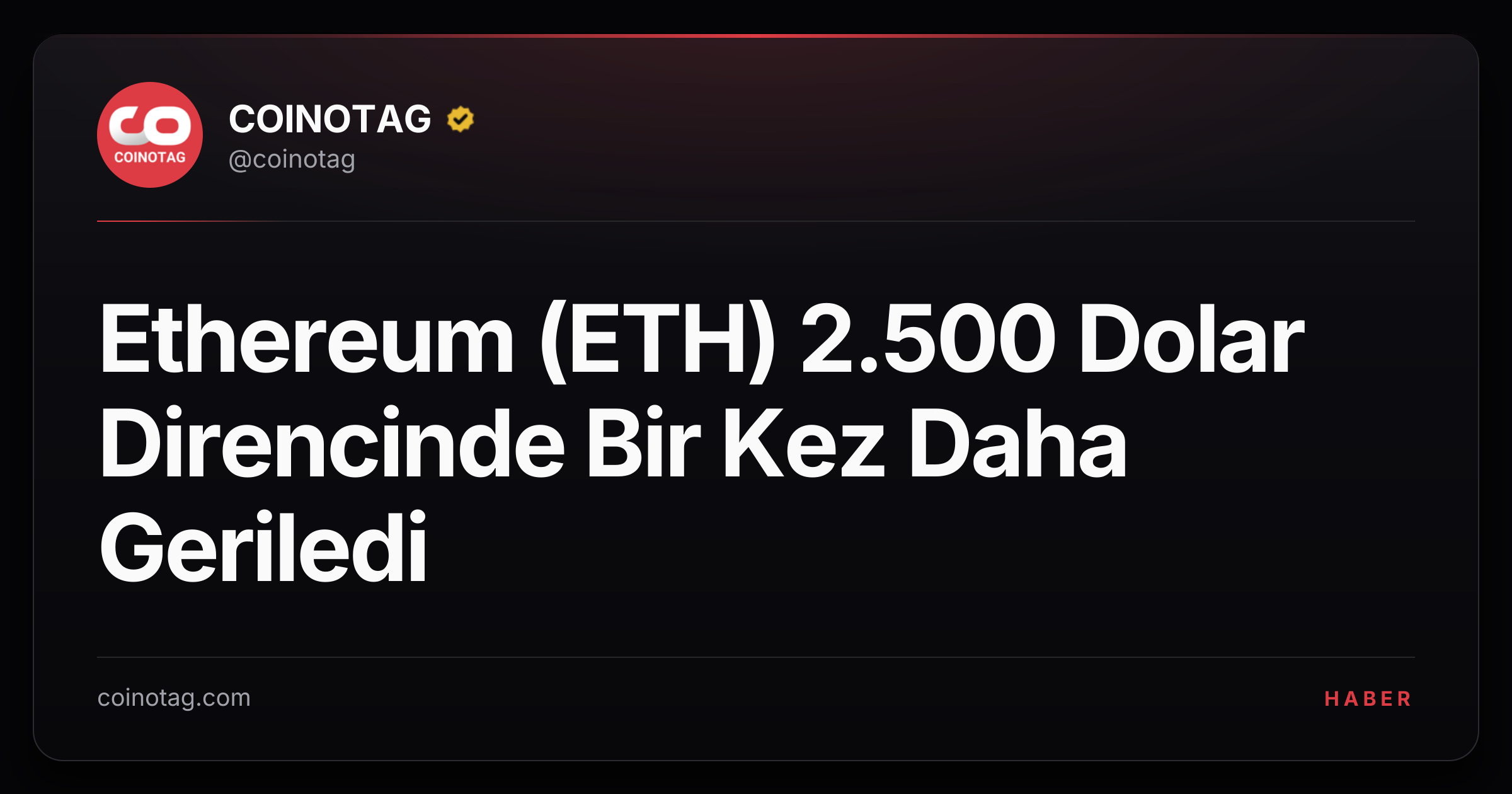 Ethereum (ETH) 2.500 Dolar Direncinde Bir Kez Daha Geriledi