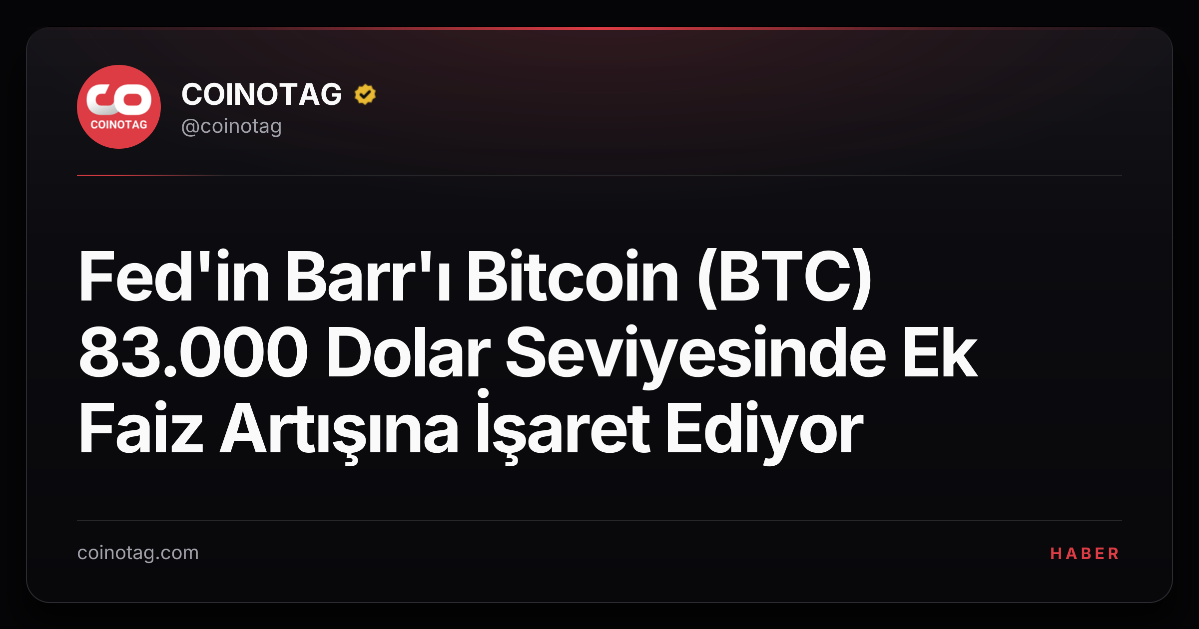 Fed'in Barr'ı Bitcoin (BTC) 83.000 Dolar Seviyesinde Ek Faiz Artışına İşaret Ediyor
