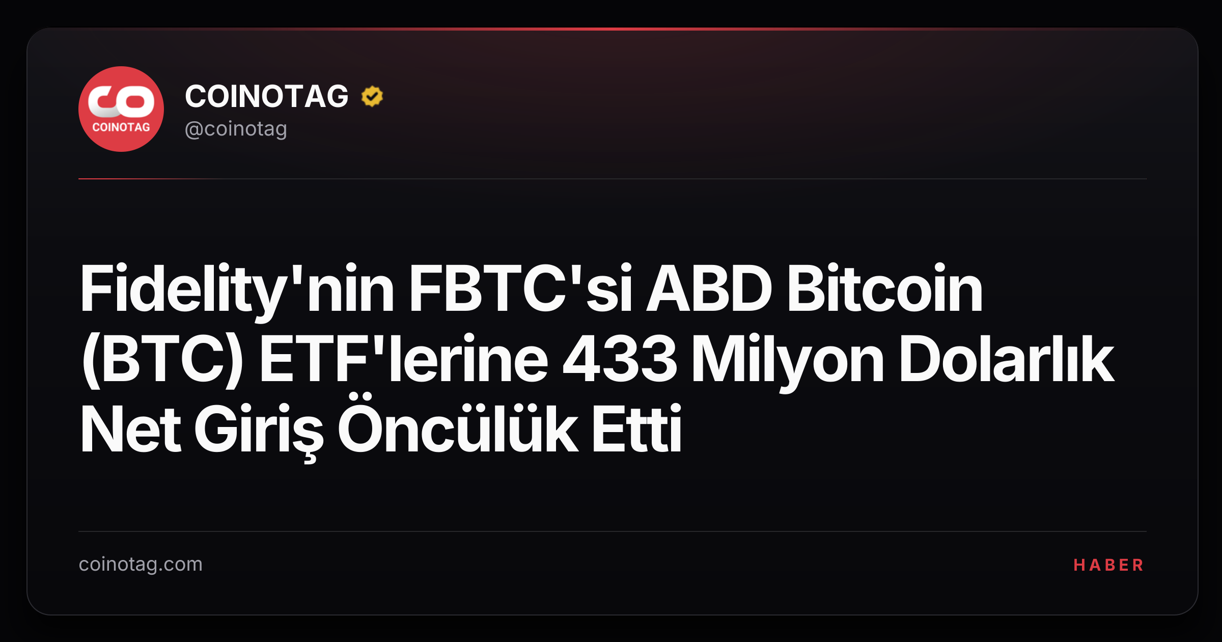 Fidelity'nin FBTC'si ABD Bitcoin (BTC) ETF'lerine 433 Milyon Dolarlık Net Giriş Öncülük Etti