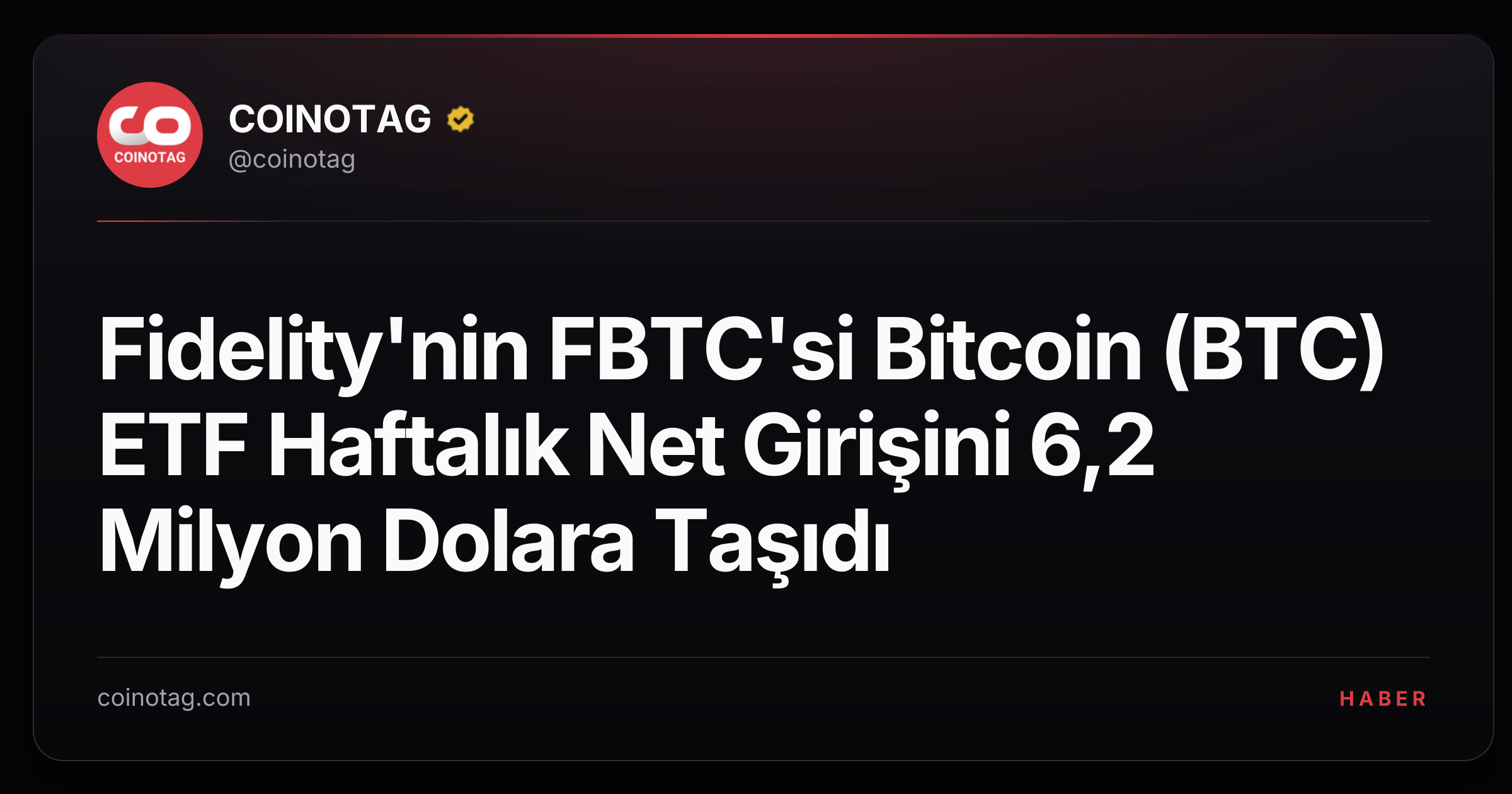 Fidelity'nin FBTC'si Bitcoin (BTC) ETF Haftalık Net Girişini 6,2 Milyon Dolara Taşıdı