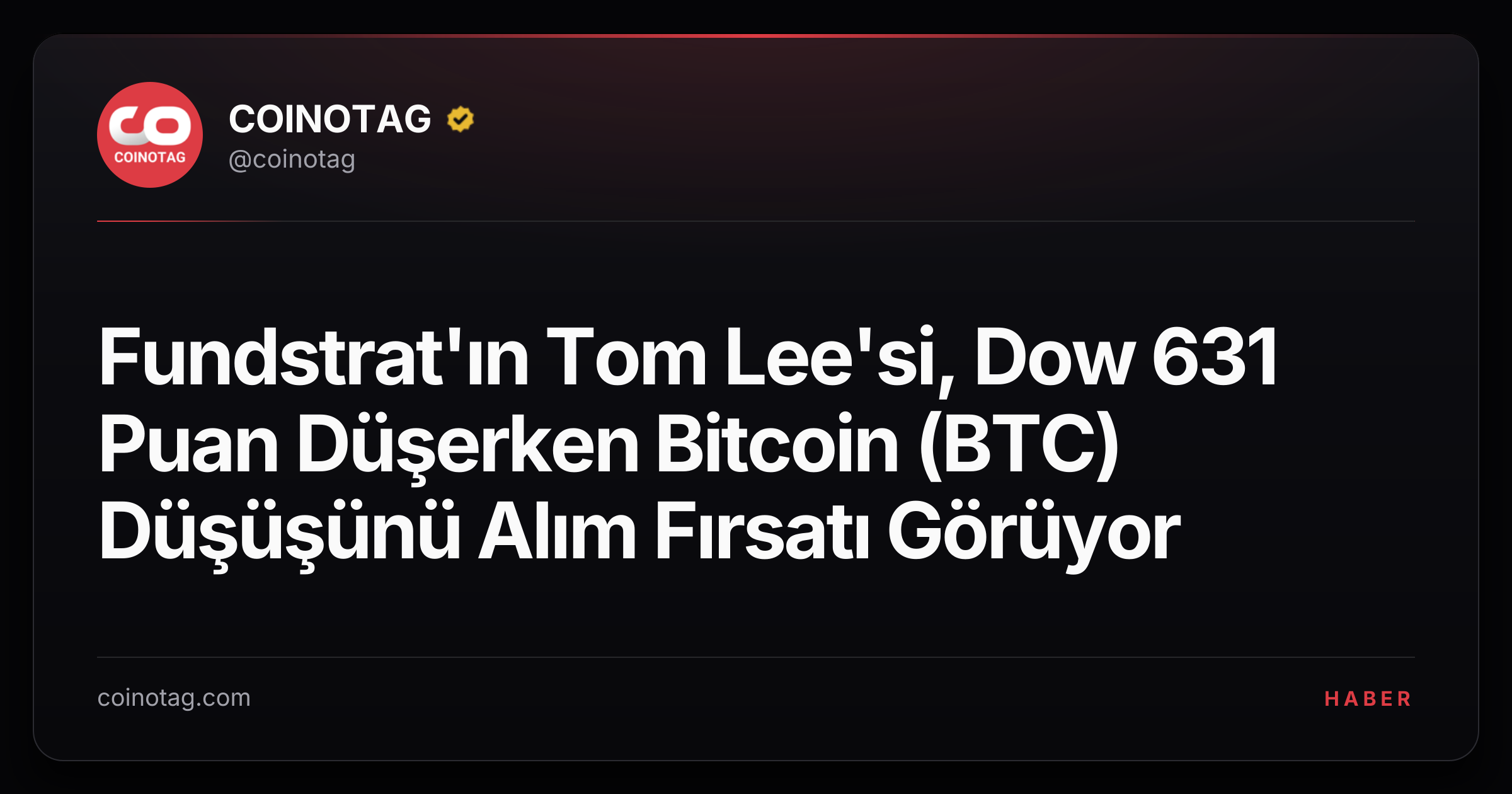 Fundstrat'ın Tom Lee'si, Dow 631 Puan Düşerken Bitcoin (BTC) Düşüşünü Alım Fırsatı Görüyor