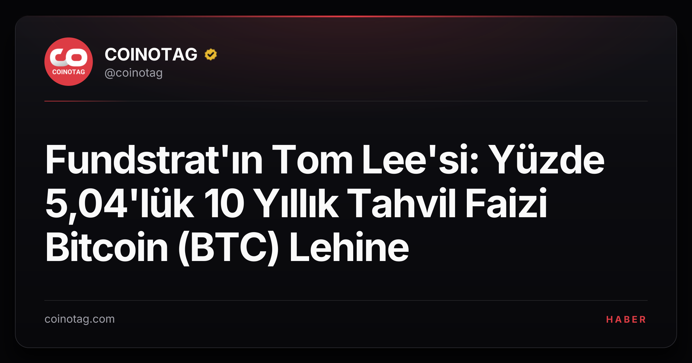 Fundstrat'ın Tom Lee'si: Yüzde 5,04'lük 10 Yıllık Tahvil Faizi Bitcoin (BTC) Lehine