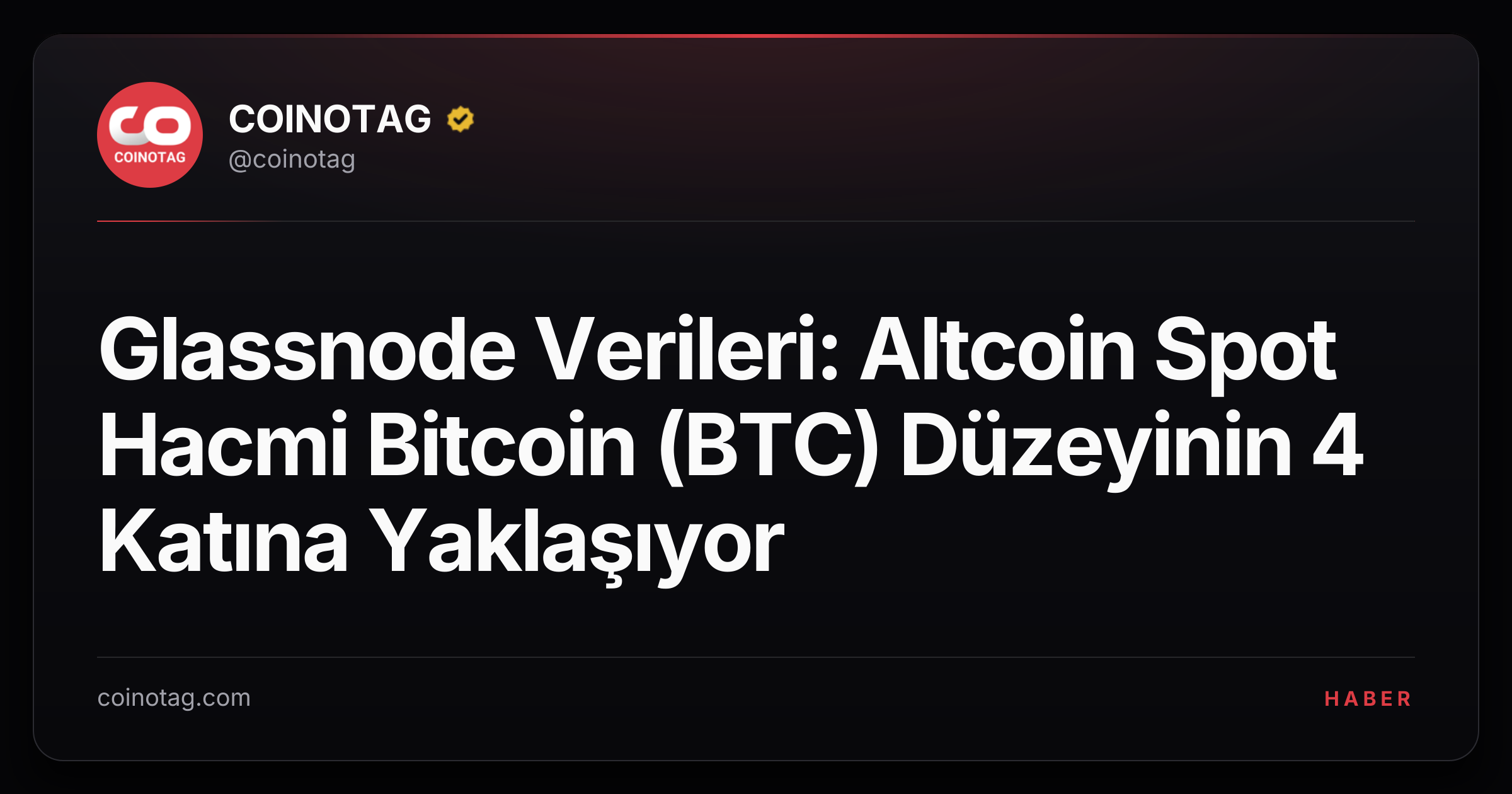 Glassnode Verileri: Altcoin Spot Hacmi Bitcoin (BTC) Düzeyinin 4 Katına Yaklaşıyor