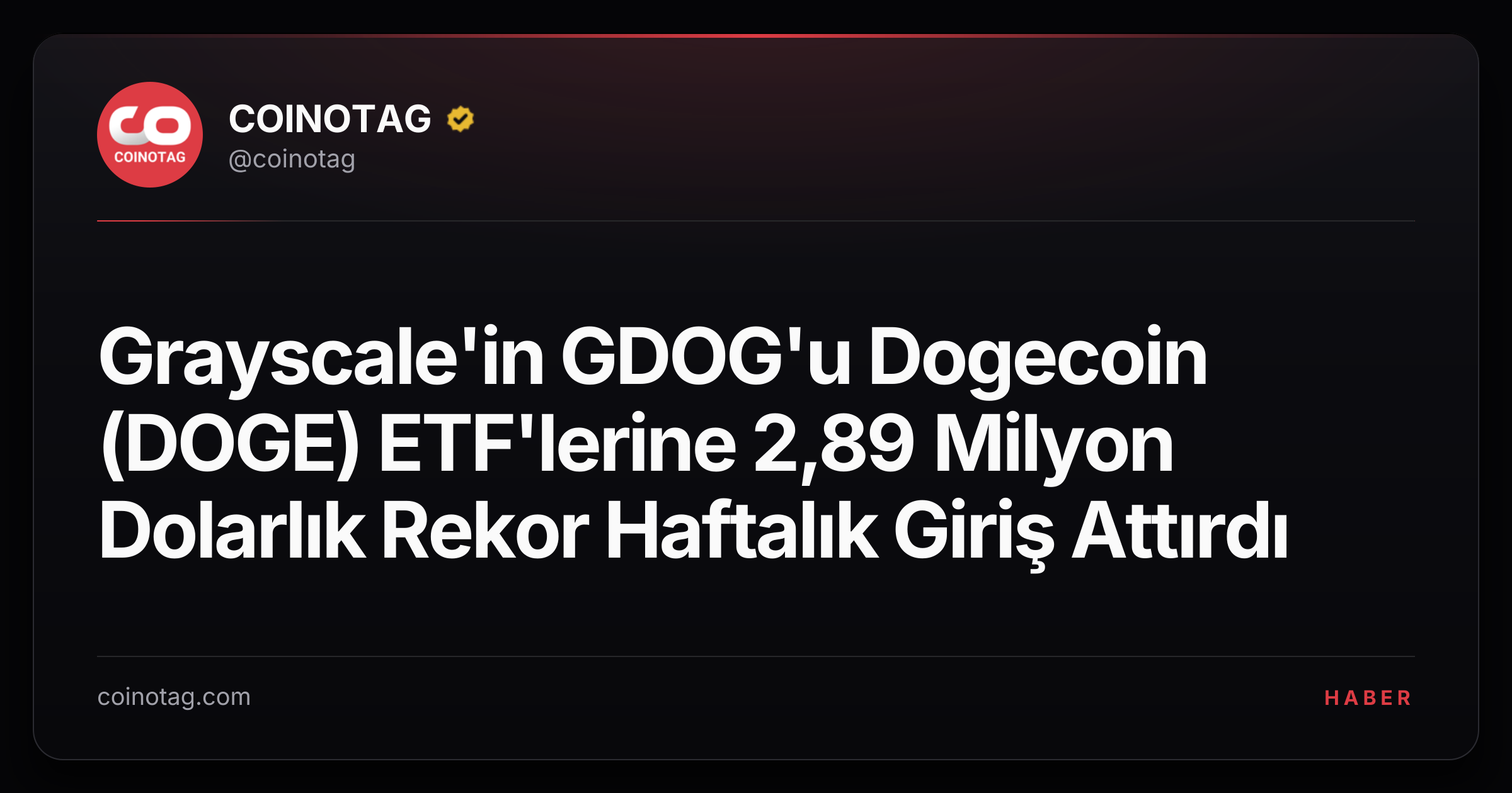 Grayscale'in GDOG'u Dogecoin (DOGE) ETF'lerine 2,89 Milyon Dolarlık Rekor Haftalık Giriş Attırdı