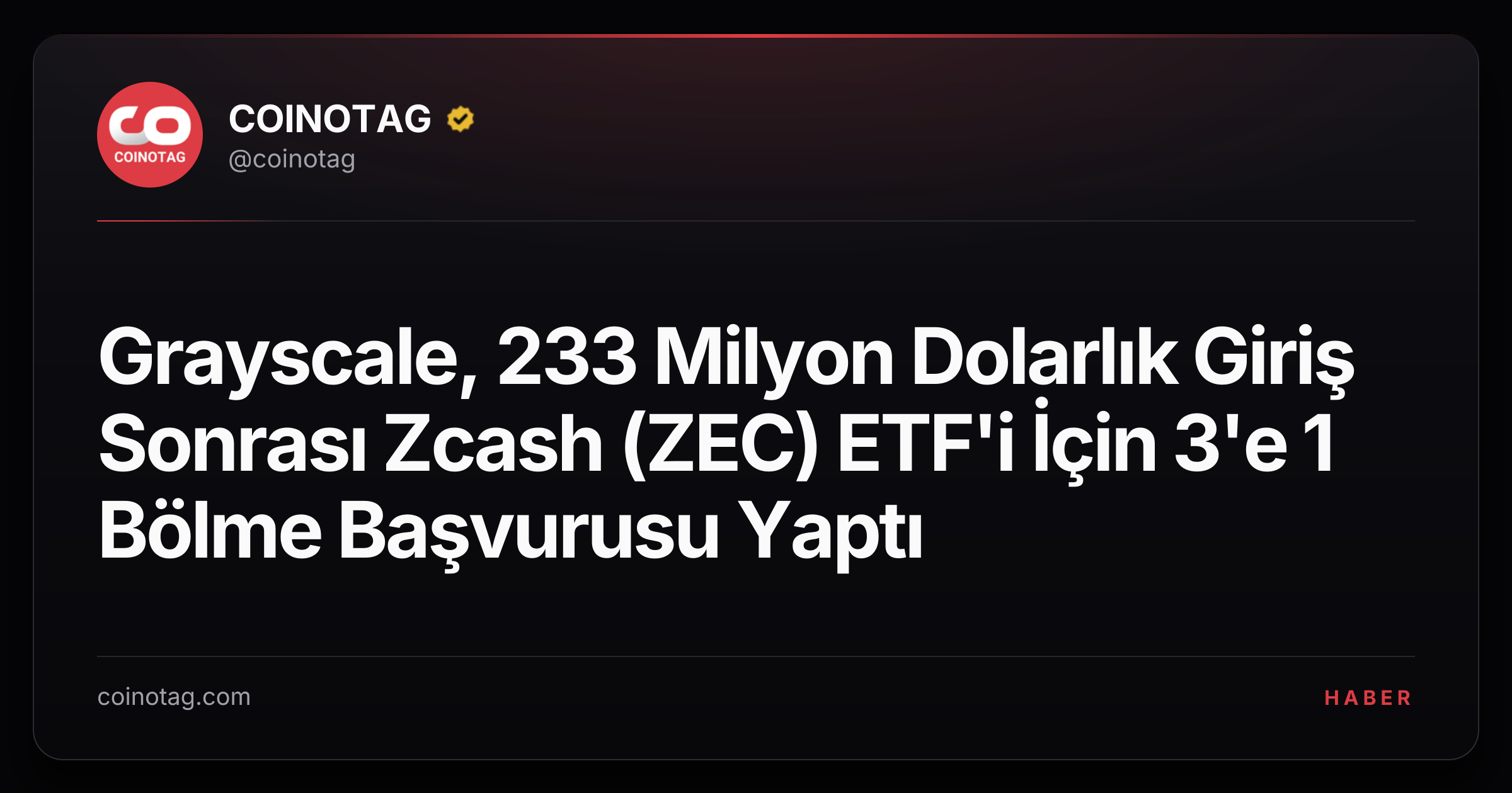 Grayscale, 233 Milyon Dolarlık Giriş Sonrası Zcash (ZEC) ETF'i İçin 3'e 1 Bölme Başvurusu Yaptı