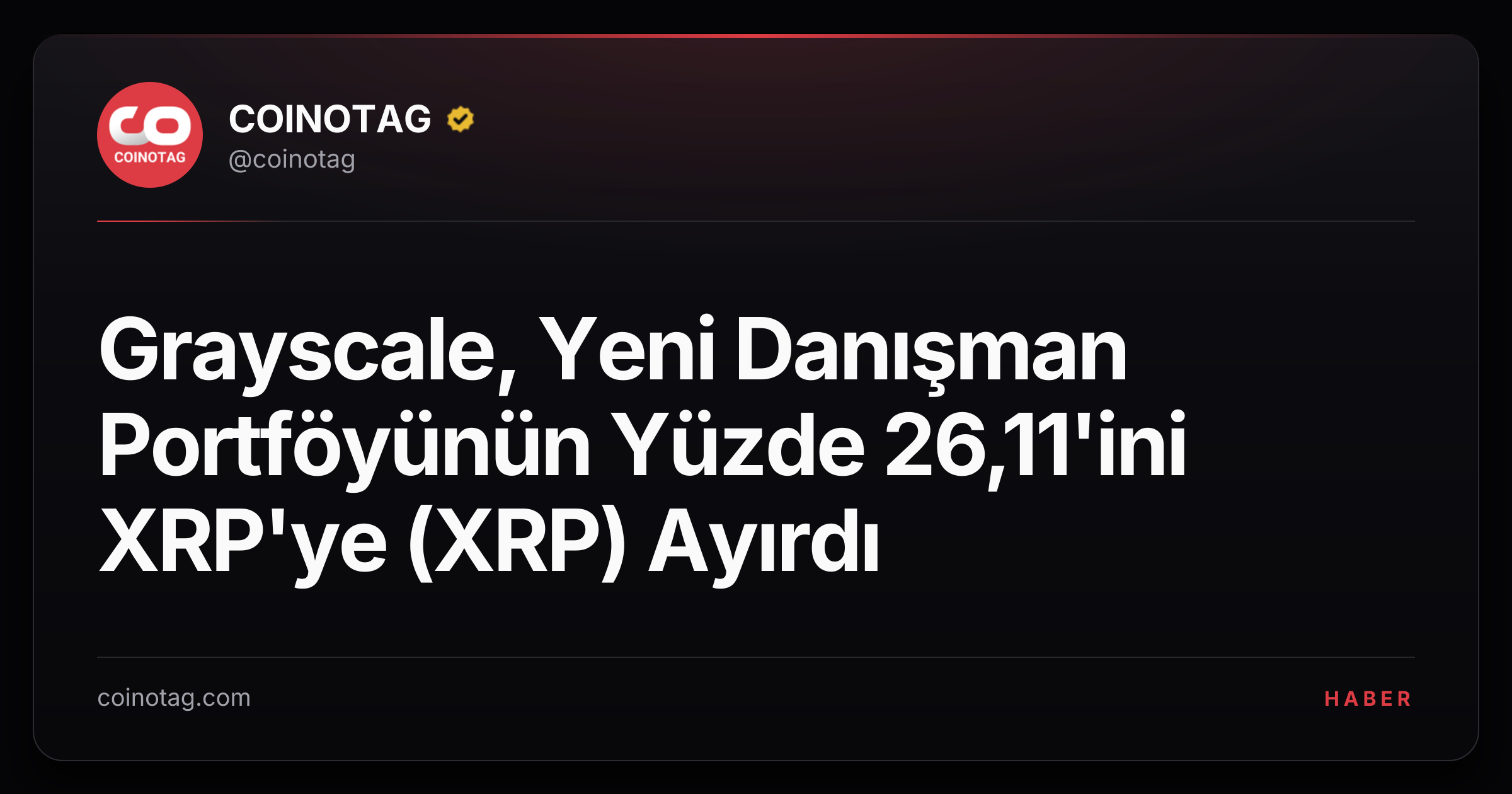 Grayscale, Yeni Danışman Portföyünün Yüzde 26,11'ini XRP'ye (XRP) Ayırdı