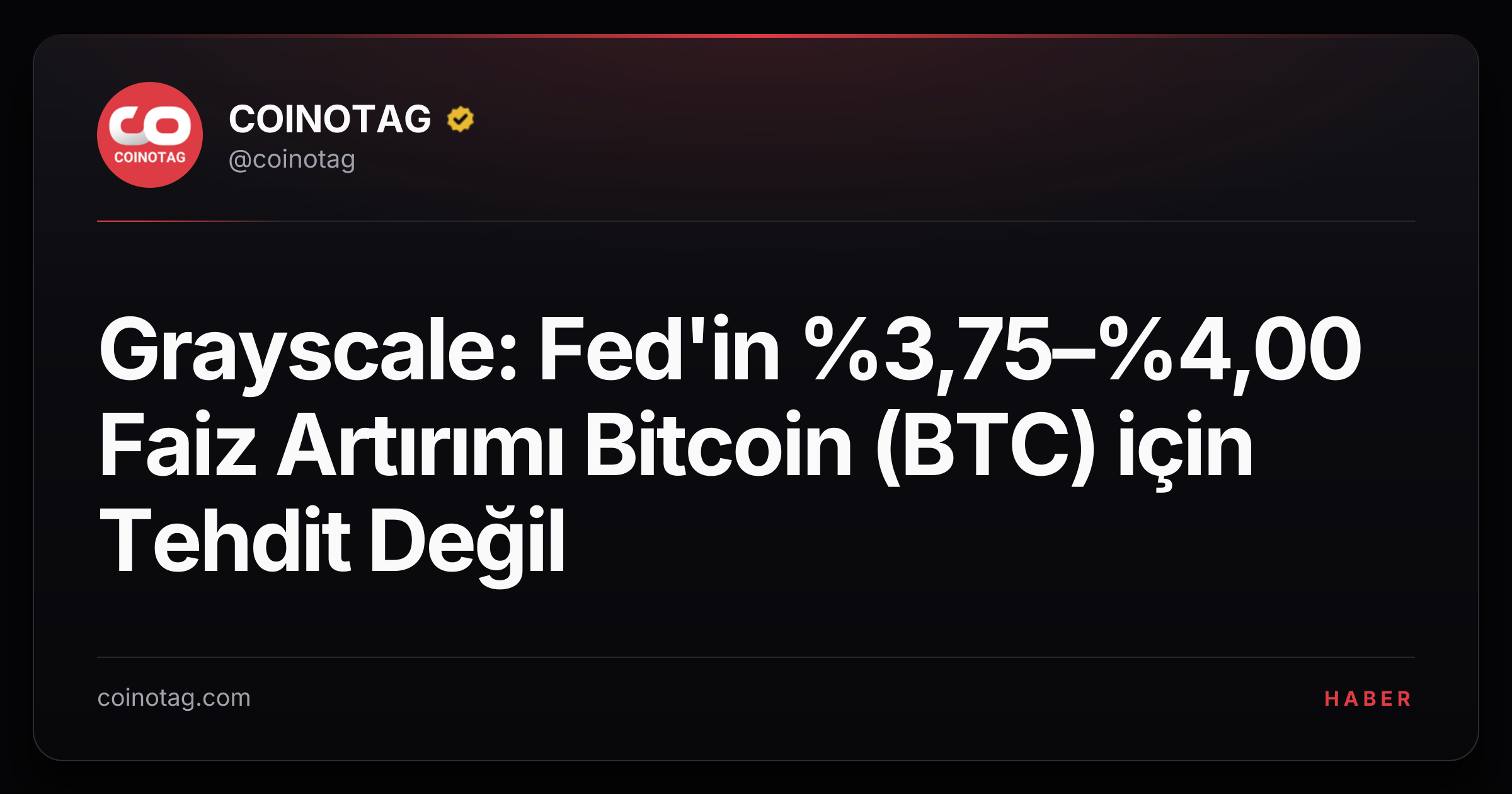 Grayscale: Fed'in %3,75–%4,00 Faiz Artırımı Bitcoin (BTC) için Tehdit Değil
