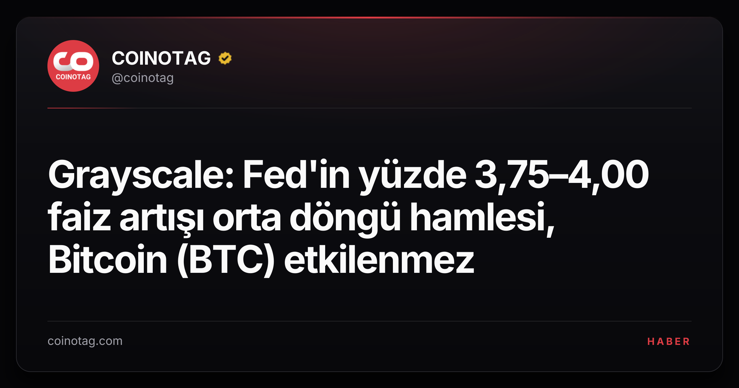 Grayscale: Fed'in yüzde 3,75–4,00 faiz artışı orta döngü hamlesi, Bitcoin (BTC) etkilenmez