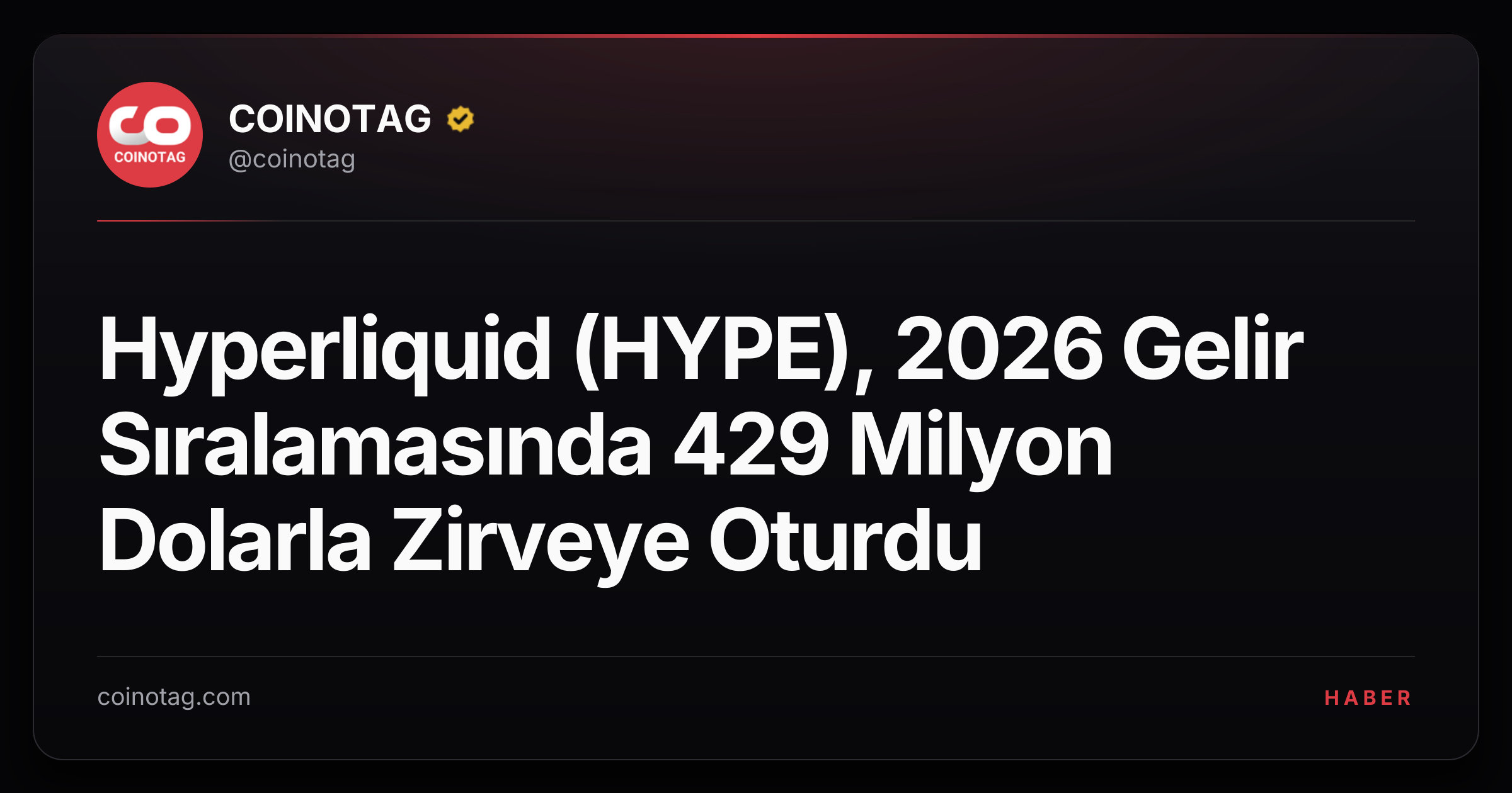 Hyperliquid (HYPE), 2026 Gelir Sıralamasında 429 Milyon Dolarla Zirveye Oturdu