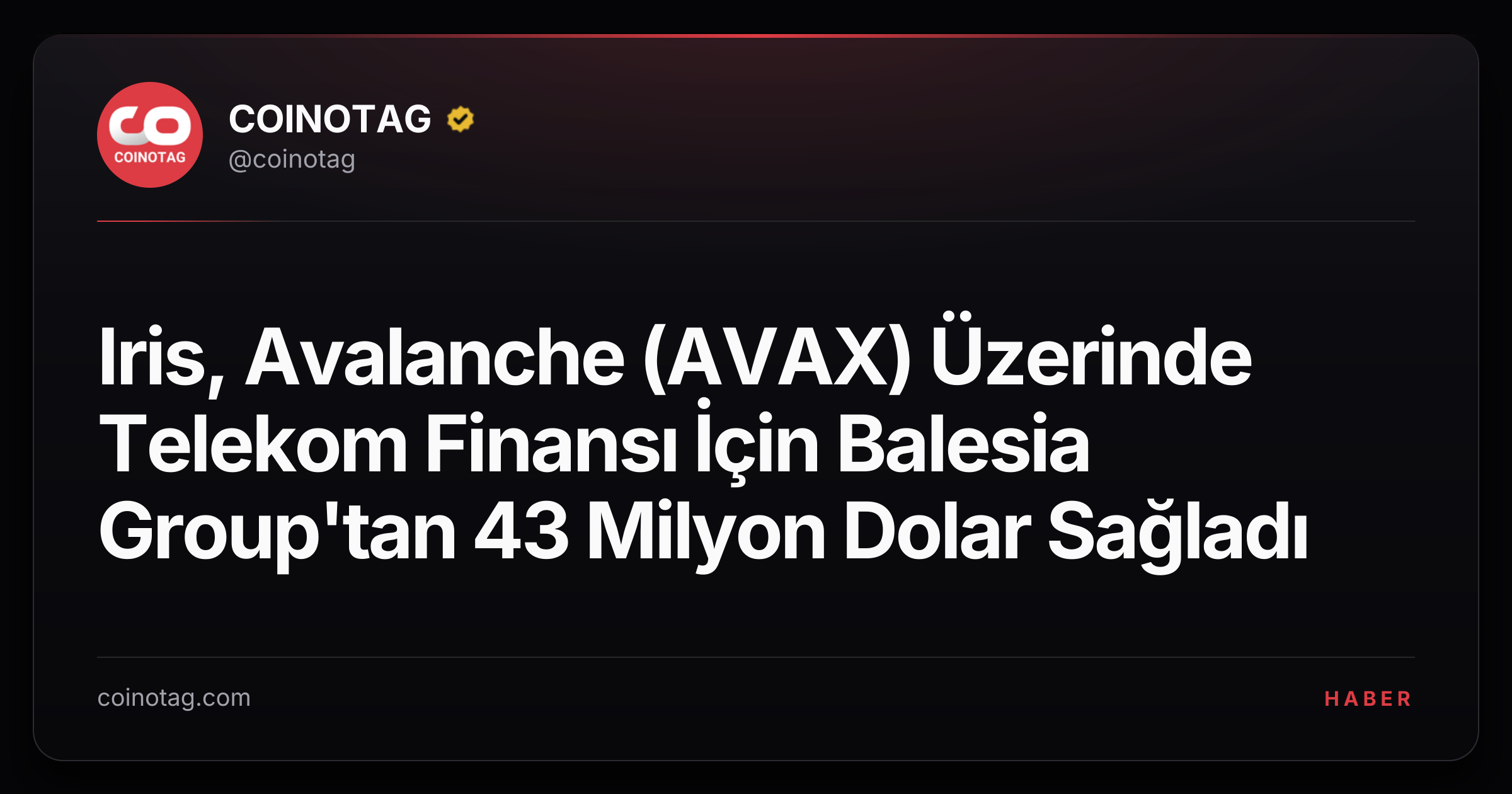 Iris, Avalanche (AVAX) Üzerinde Telekom Finansı İçin Balesia Group'tan 43 Milyon Dolar Sağladı