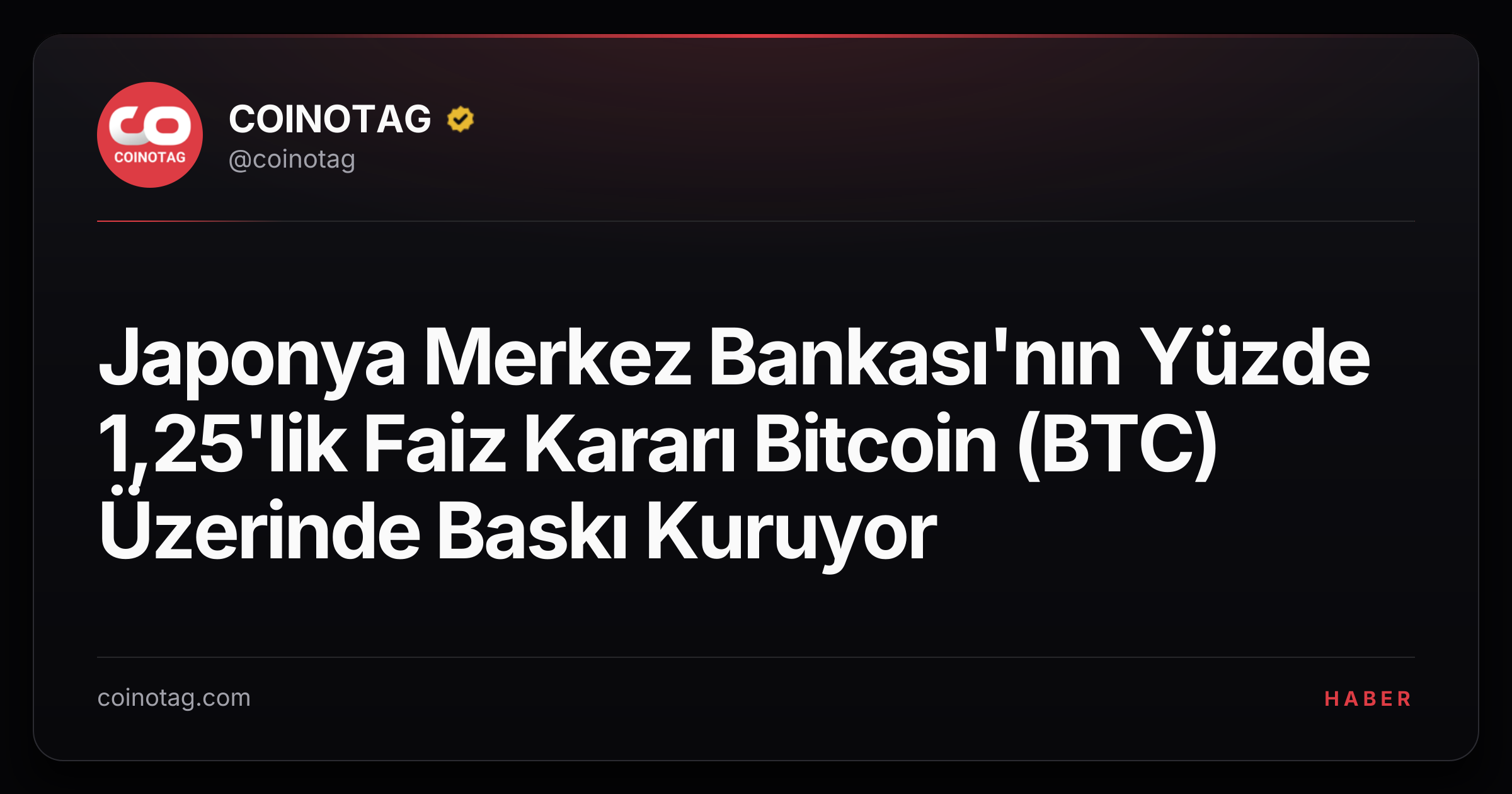 Japonya Merkez Bankası'nın Yüzde 1,25'lik Faiz Kararı Bitcoin (BTC) Üzerinde Baskı Kuruyor