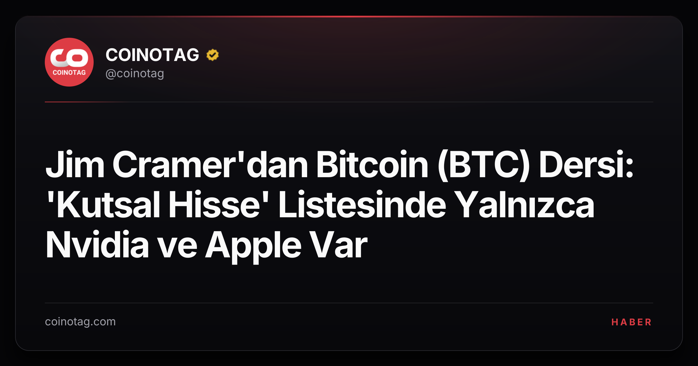 Jim Cramer'dan Bitcoin (BTC) Dersi: 'Kutsal Hisse' Listesinde Yalnızca Nvidia ve Apple Var