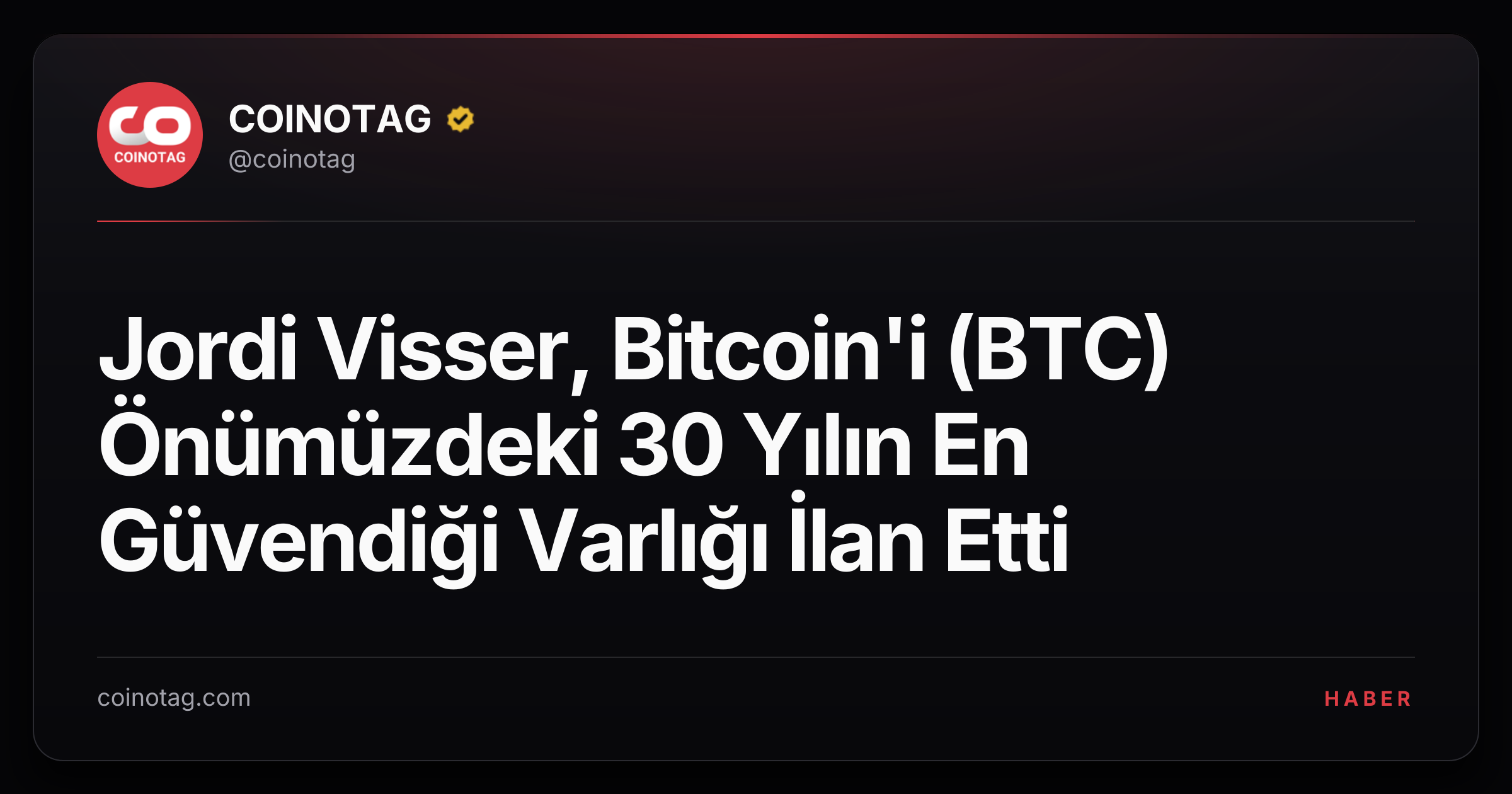 Jordi Visser, Bitcoin'i (BTC) Önümüzdeki 30 Yılın En Güvendiği Varlığı İlan Etti