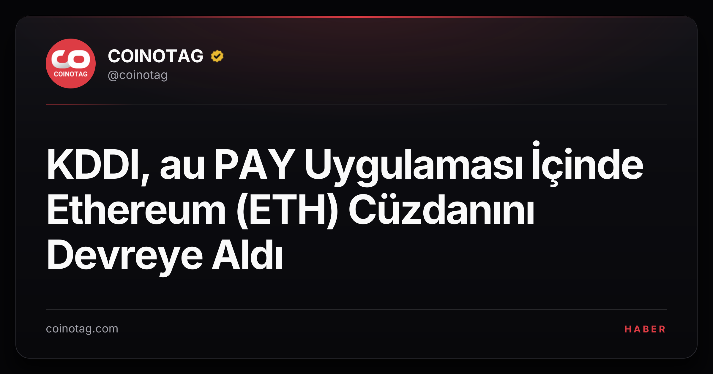 KDDI, au PAY Uygulaması İçinde Ethereum (ETH) Cüzdanını Devreye Aldı