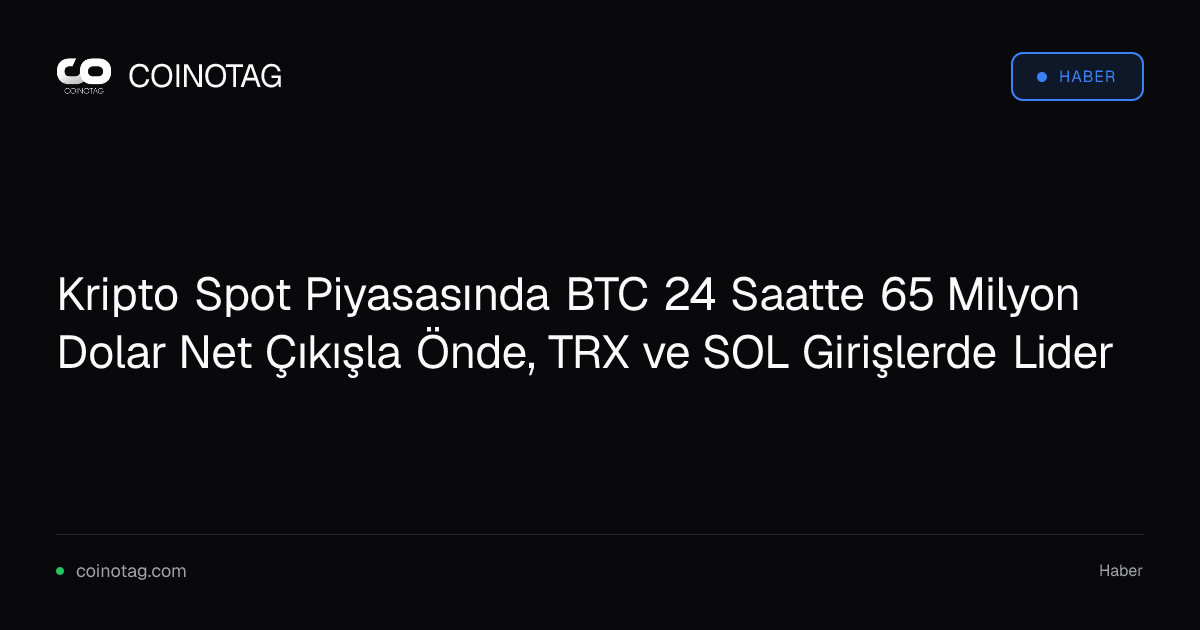 Kripto Spot Piyasasında BTC 24 Saatte 65 Milyon Dolar Net Çıkışla Önde, TRX ve SOL Girişlerde Lider