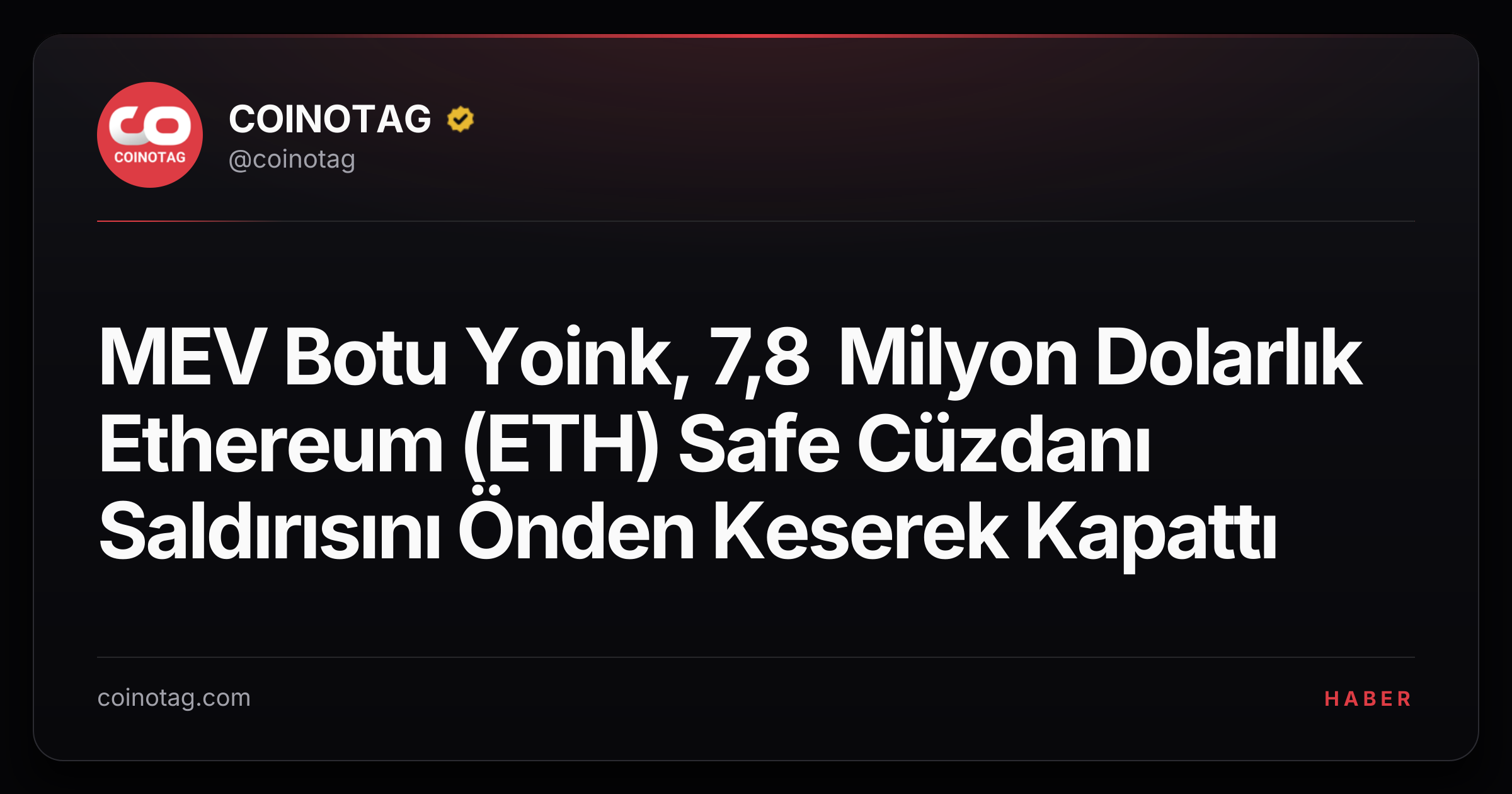 MEV Botu Yoink, 7,8 Milyon Dolarlık Ethereum (ETH) Safe Cüzdanı Saldırısını Önden Keserek Kapattı