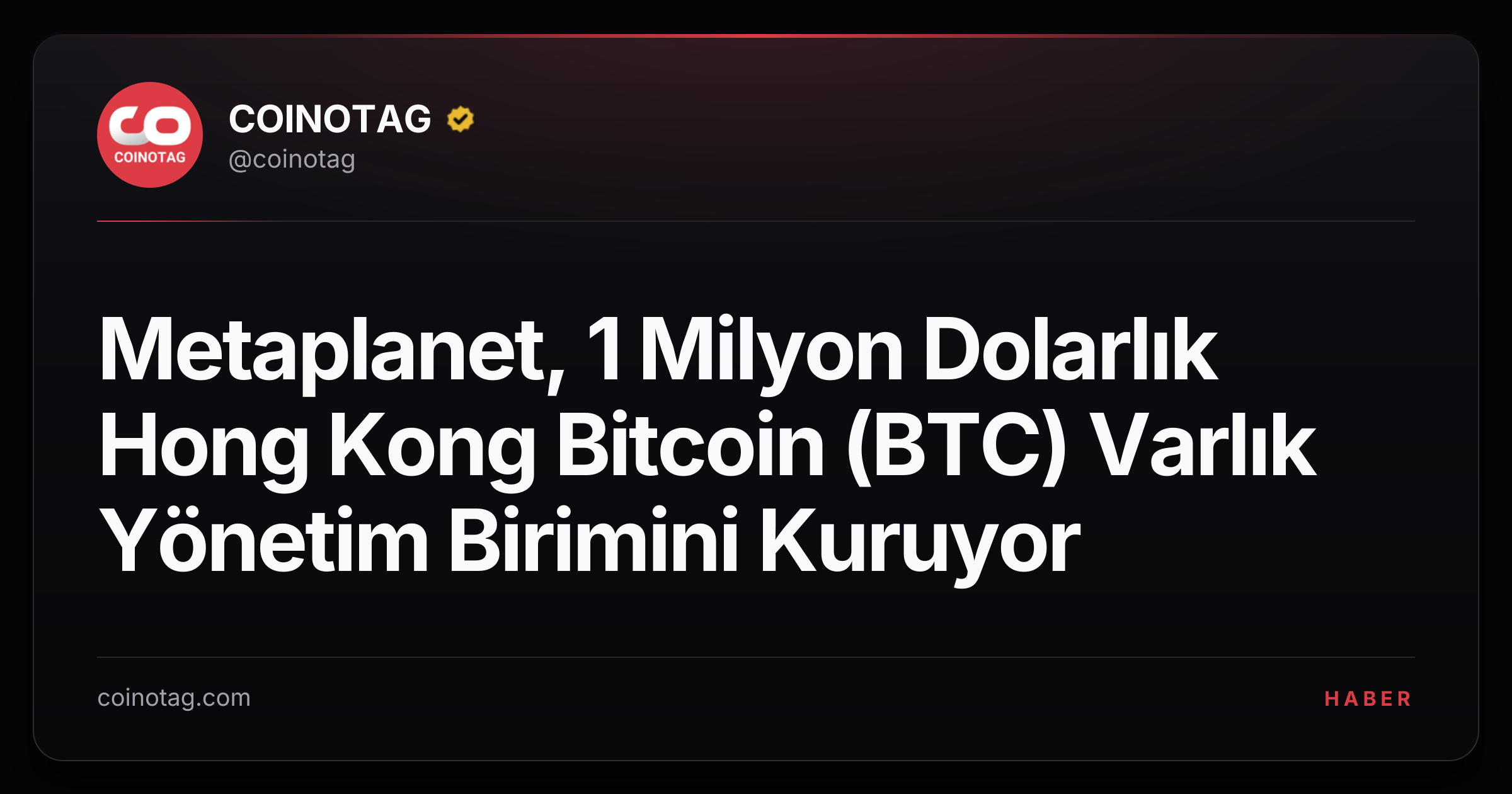 Metaplanet, 1 Milyon Dolarlık Hong Kong Bitcoin (BTC) Varlık Yönetim Birimini Kuruyor