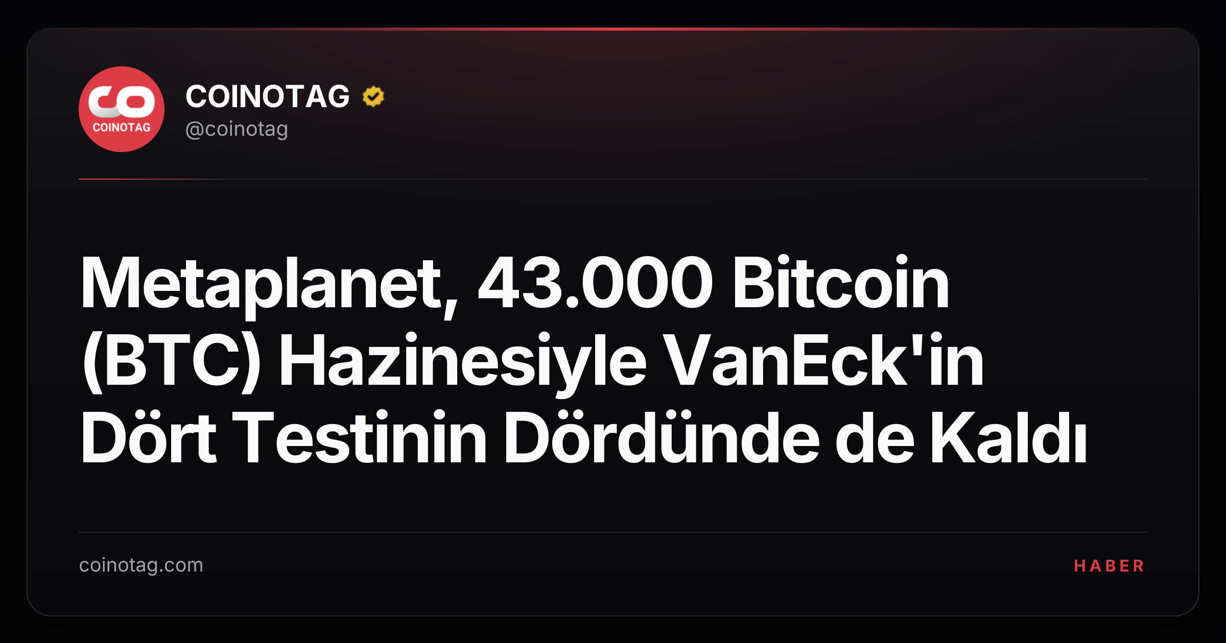 Metaplanet, 43.000 Bitcoin (BTC) Hazinesiyle VanEck'in Dört Testinin Dördünde de Kaldı