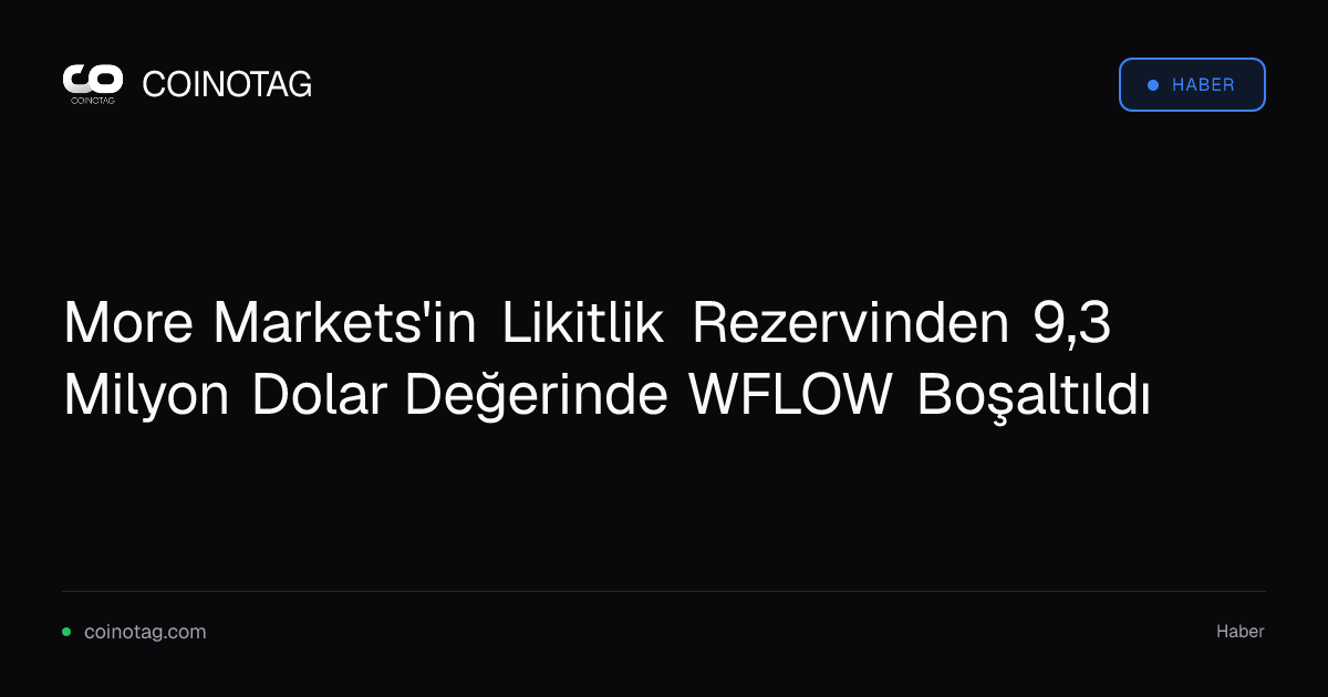 More Markets'in Likitlik Rezervinden 9,3 Milyon Dolar Değerinde WFLOW Boşaltıldı