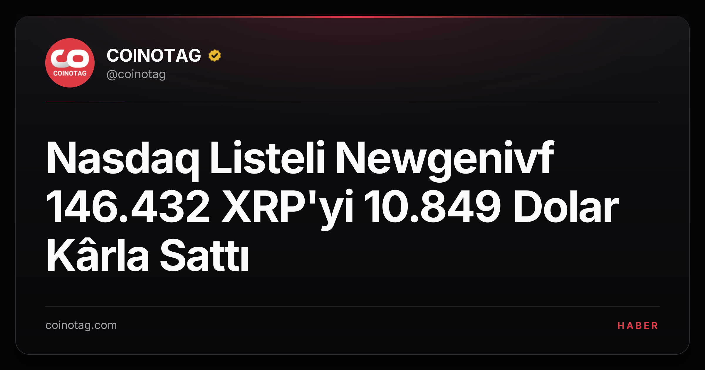 Nasdaq Listeli Newgenivf 146.432 XRP'yi 10.849 Dolar Kârla Sattı